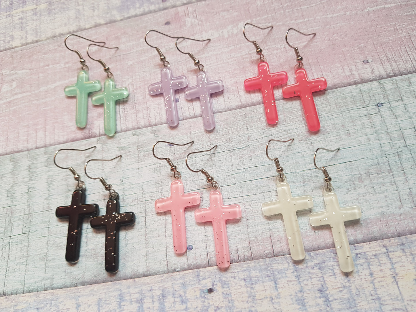 Pastel Glitter Cross Earrings | Cute Dangle Earrings | Kawaii Pastel Goth Jewelry | Gift for Her
