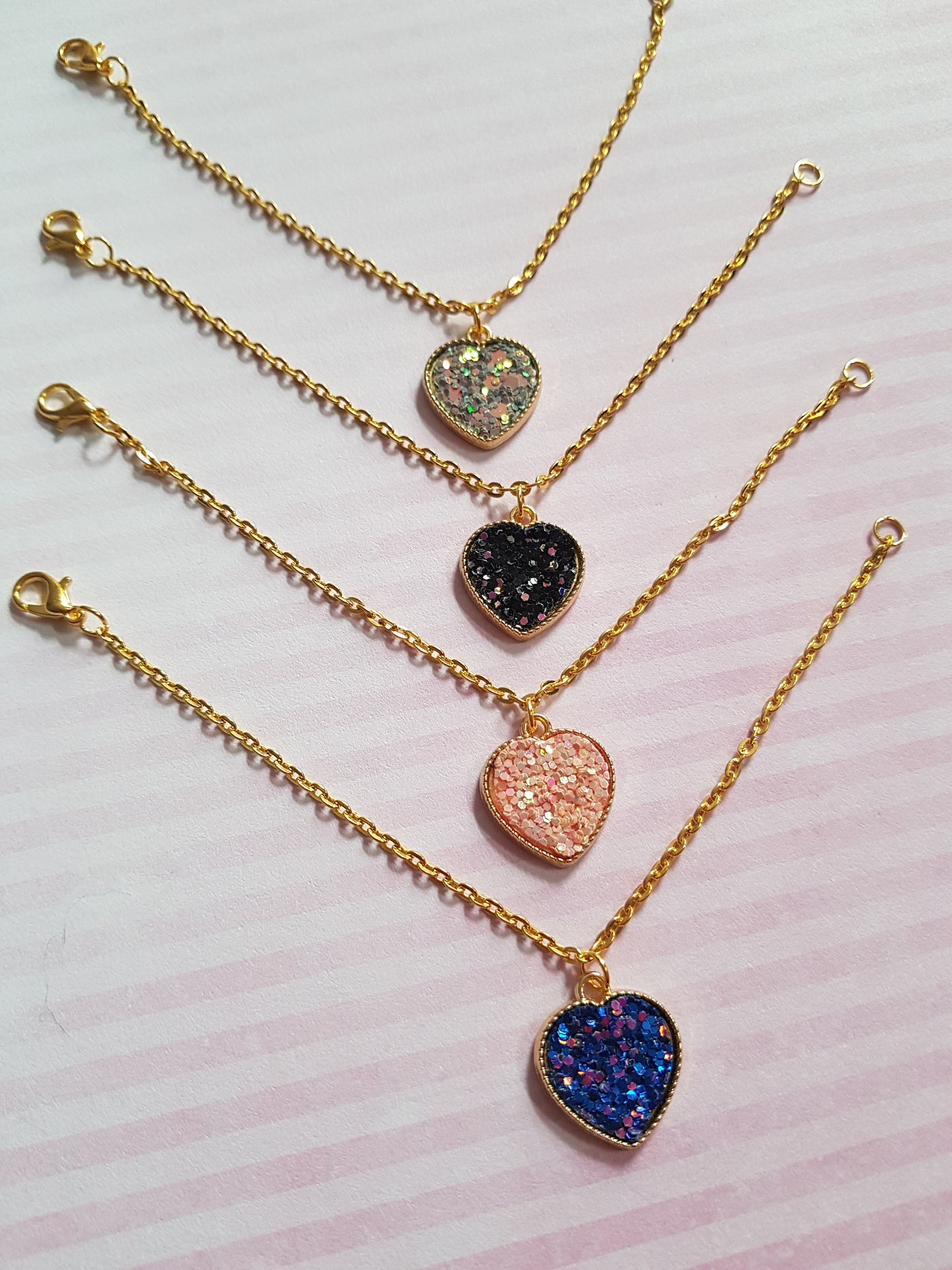 Glitter Gold Heart Bracelet | Gold Plated Charm Bracelet with 7" Chain