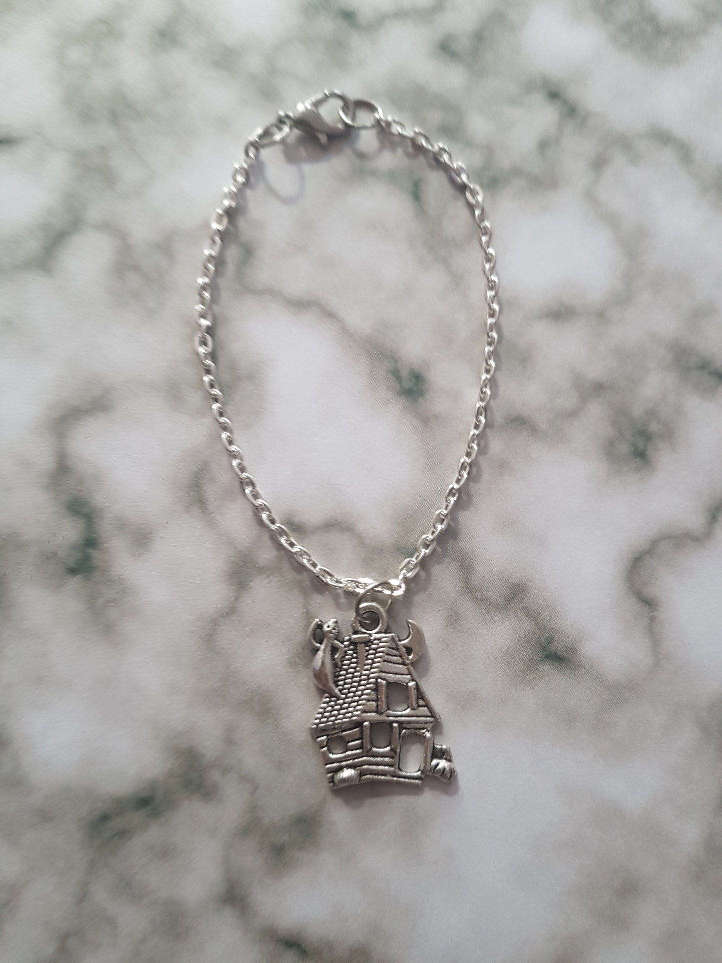 Haunted House Bracelet | Halloween Horror Charm Jewelry | Spooky Silver Plated Accessory | Gift for Horror Fans