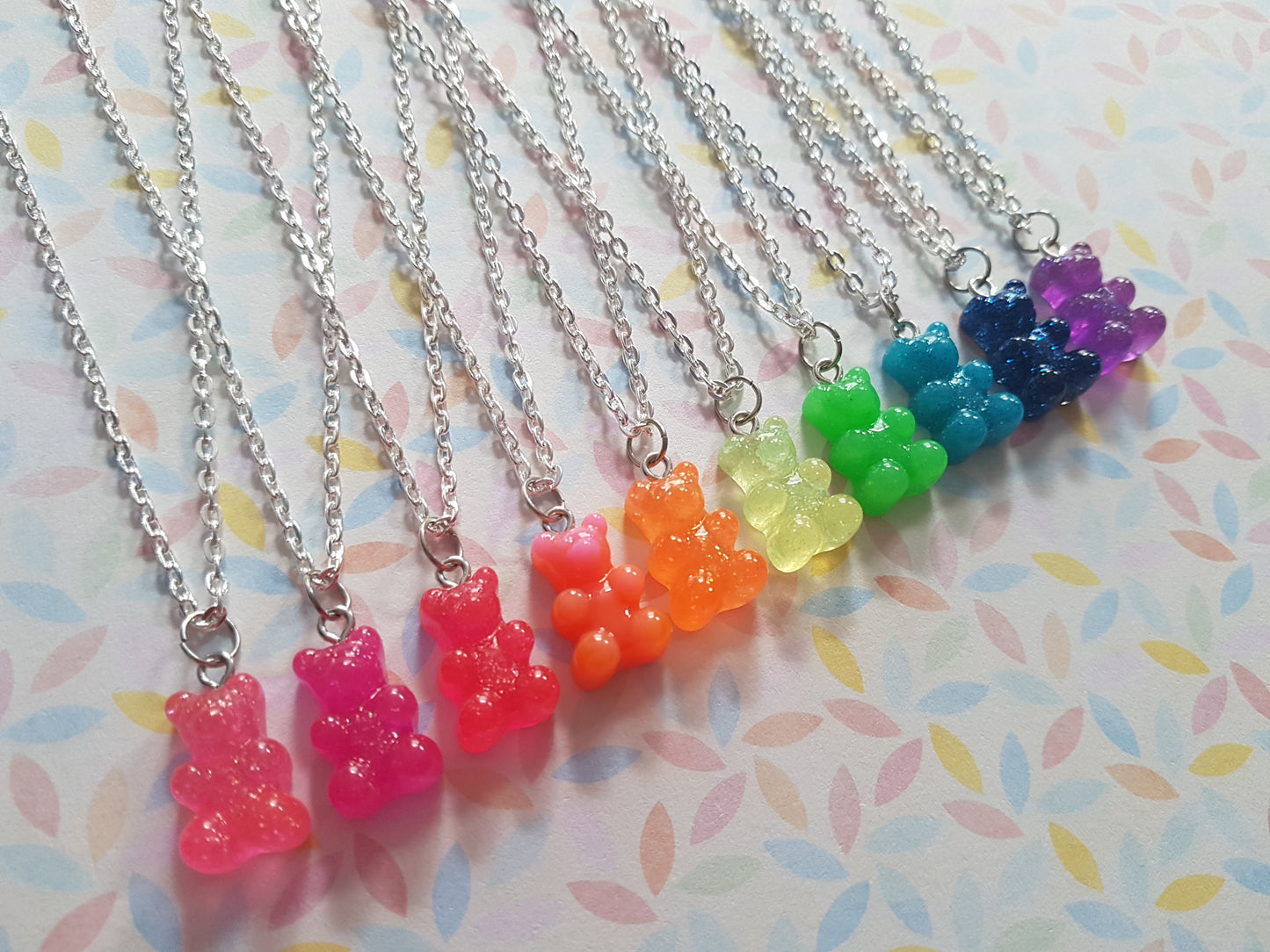 Neon Glitter Gummy Bear Necklace | Cute Resin Pendant | Fun Sweet Tooth Gift | Kawaii Jewellery