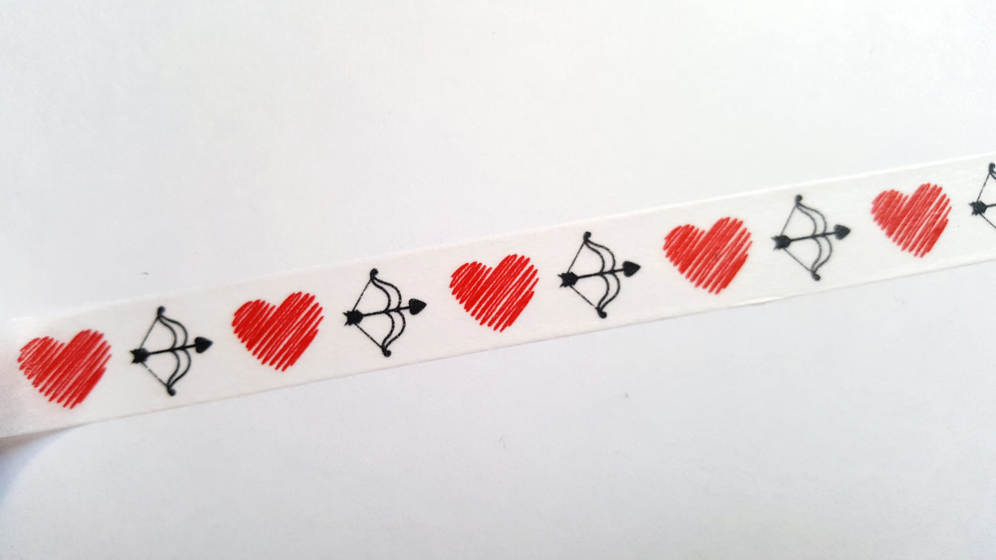 1 x 10m Roll Adhesive Craft Washi Tape - 15mm - Valentines - Cupid's Arrow
