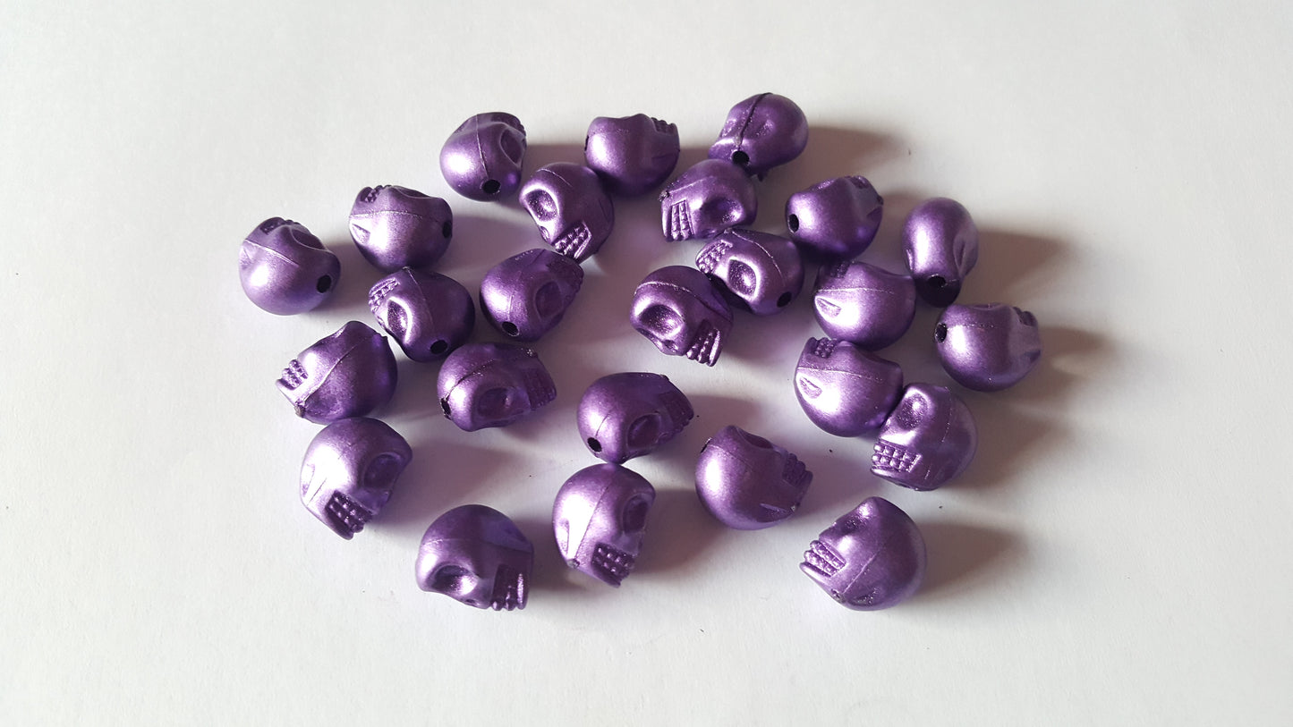 13mm metallic acrylic skull beads - purple