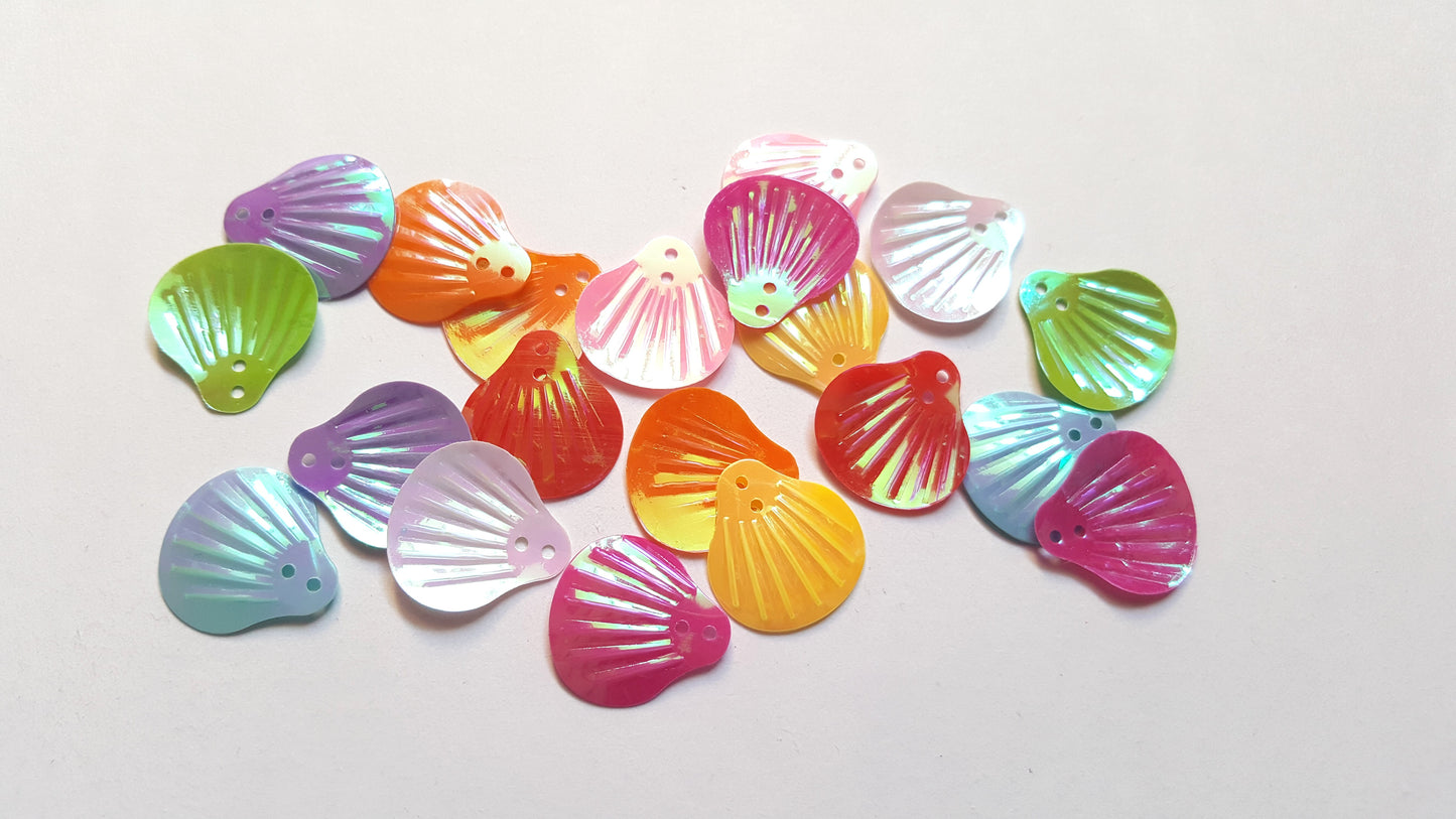20 x AB Plated Seashell PVC Sequin Embellishments | 19mm DIY Craft Sequins for Scrapbooking, Sewing & Decorations