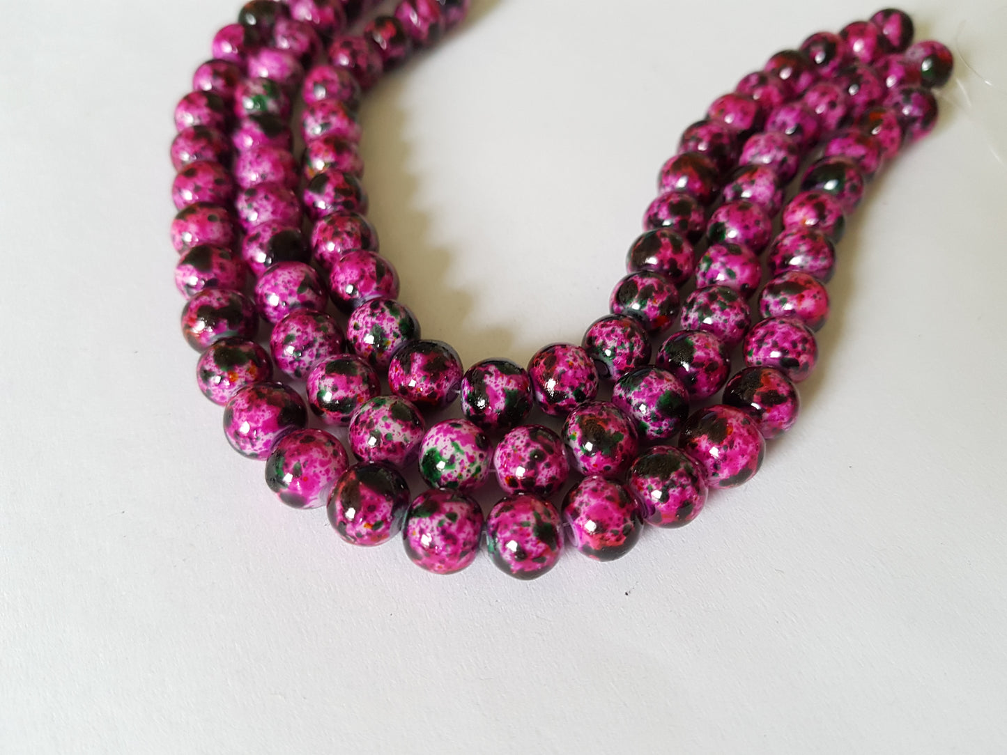 8mm mottled stone effect glass beads - pink