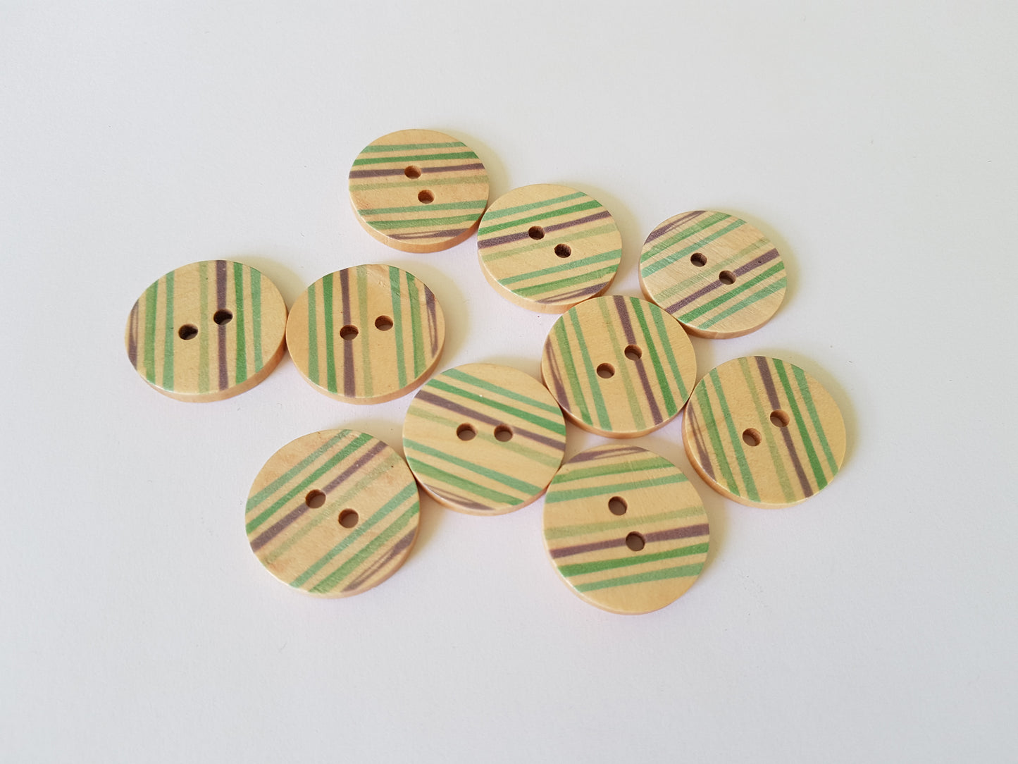 25mm striped wooden buttons - green/purple