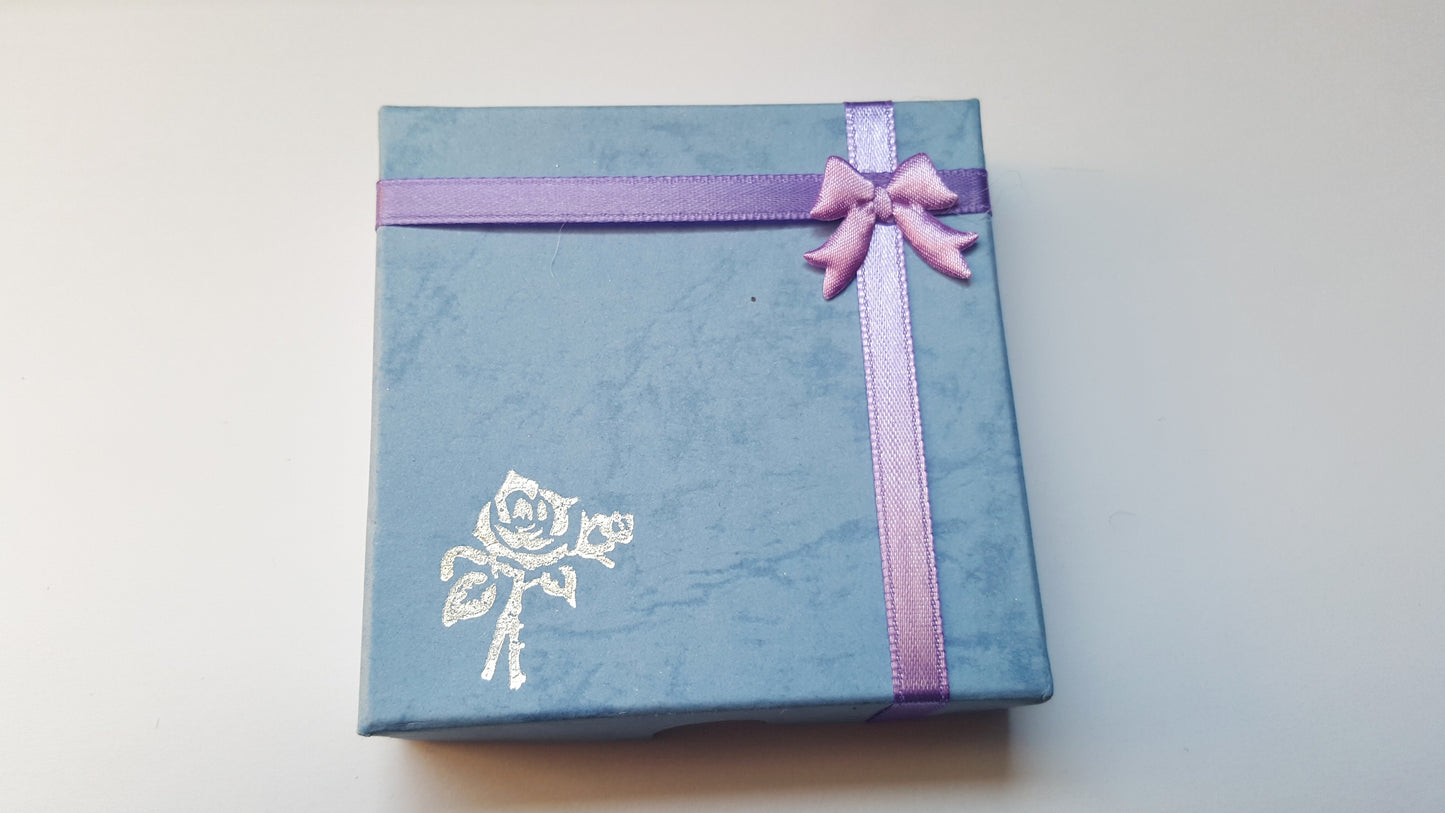 Jewellery Gift Box | Square Cardboard Box with Ribbon Bow & Metallic Rose, Small Storage for Rings, Earrings, or Bracelets