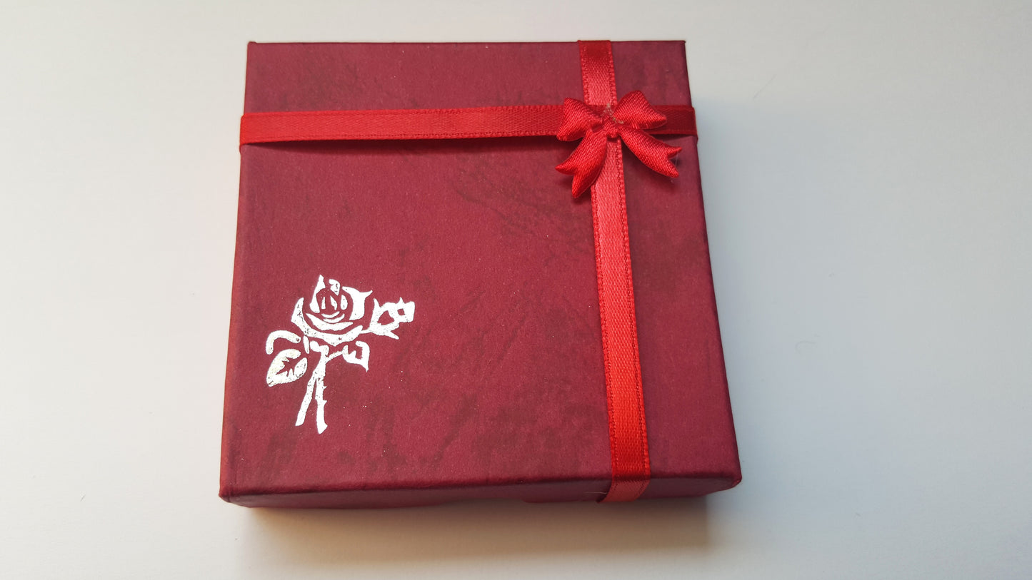Jewellery Gift Box | Square Cardboard Box with Ribbon Bow & Metallic Rose, Small Storage for Rings, Earrings, or Bracelets