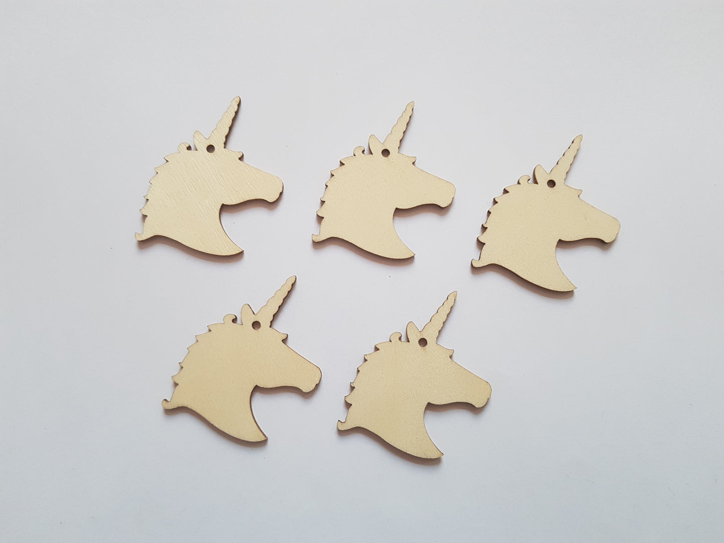 5 x Plywood Unicorn Head Shapes | 50mm Blank Craft Cutouts for Painting, Decorating & DIY Projects