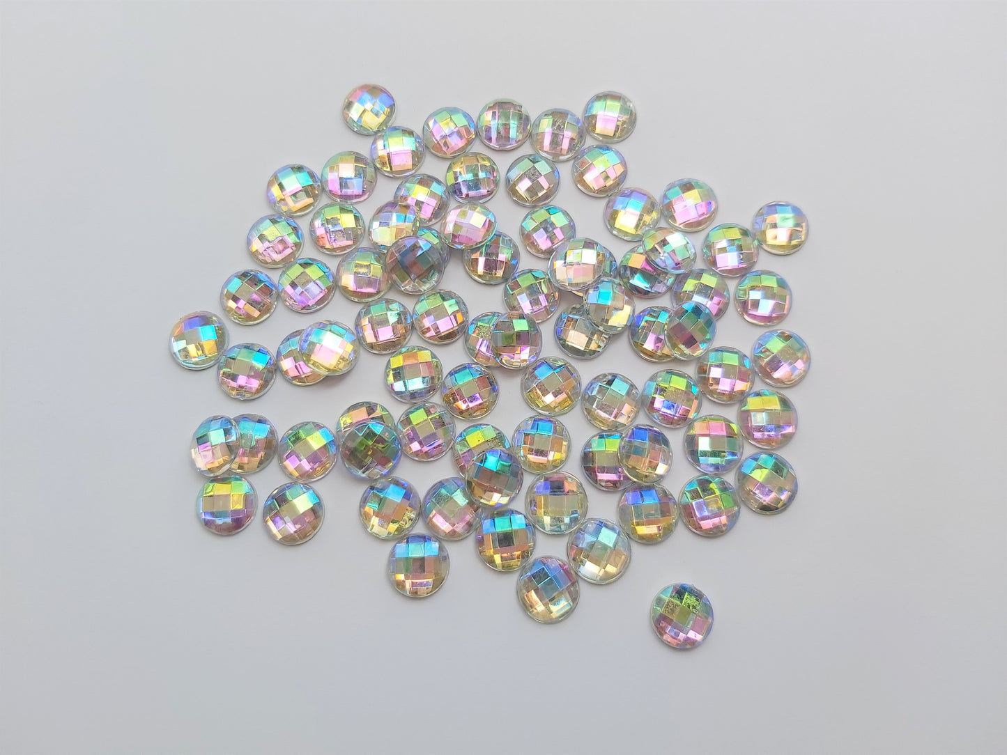 20 x 10mm Clear AB Acrylic Rhinestones | Faceted Round Embellishments for Crafts, Scrapbooking & Decorations