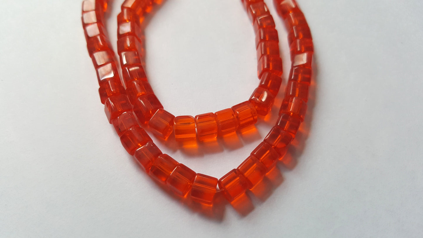 4mm glass cube beads - fiery orange