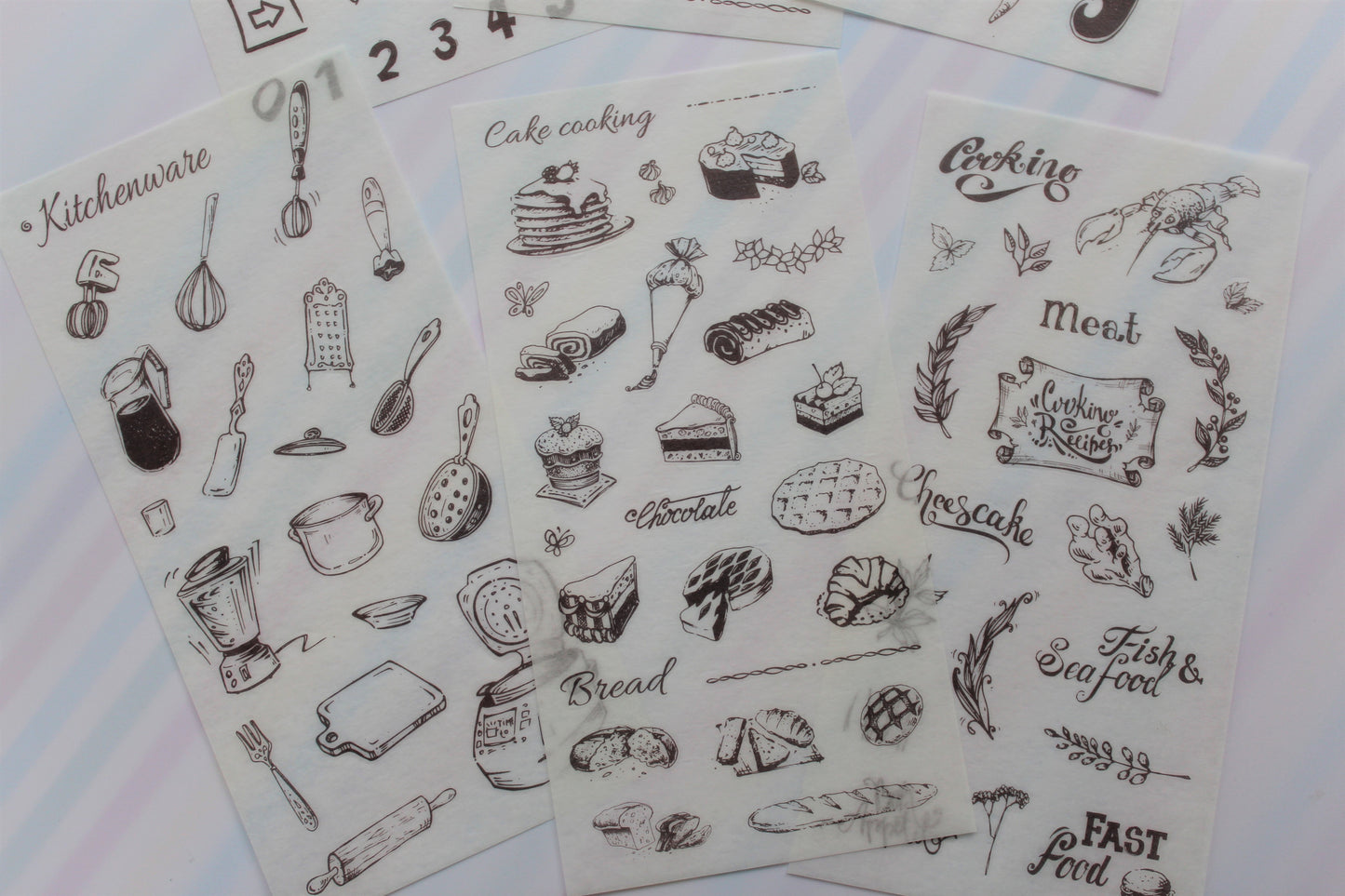 Kitchen Sticker Set – 6 Sheets (134pcs) Cooking Themed Stickers, Cute Stationery for Planners