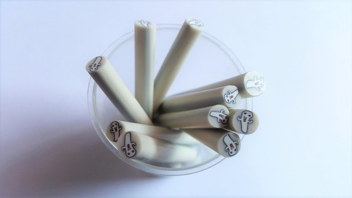 5 x Polymer Clay Ghost Canes | 5cm Decorative Clay Slices for Nail Art, Crafts, DIY Slime & Miniature Decorations