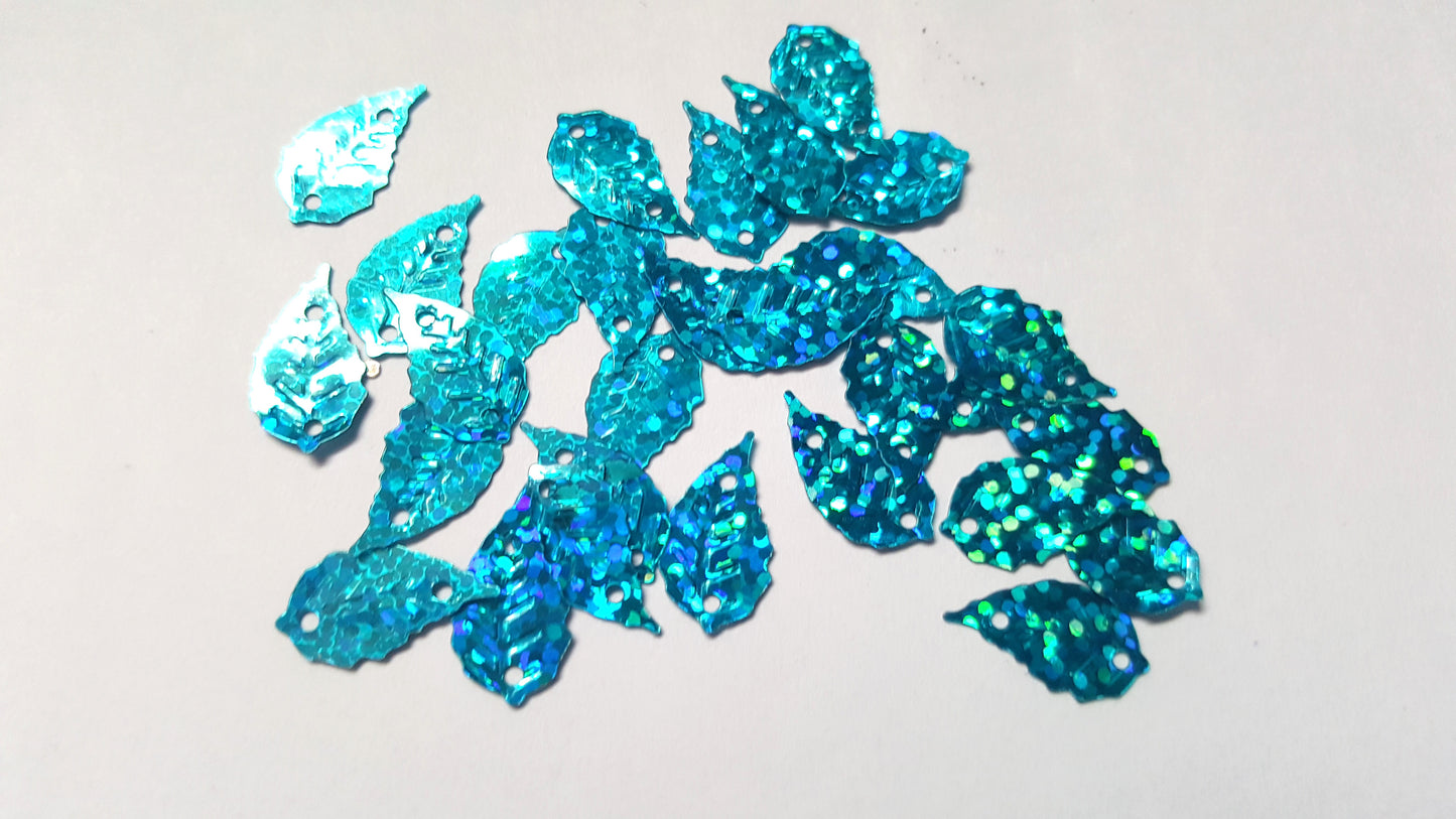 16mm holographic leaf sequins - sky blue