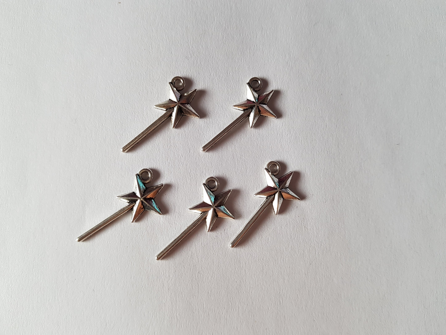 5 x Tibetan Silver Fairy Wand Pendants | 26mm Alloy Charms for Jewellery Making & DIY Craft Projects