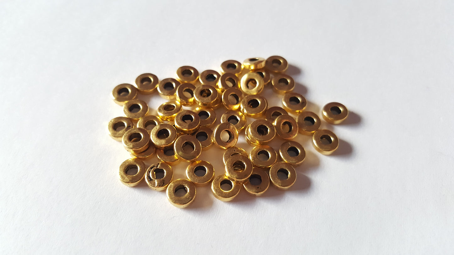 50 Alloy Spacer Beads | 6mm Rondelle Beads with 2.5mm Hole | Jewellery Making & Craft Supplies