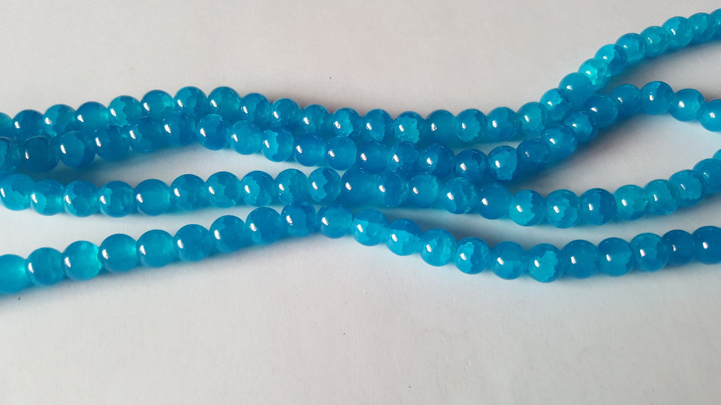 8mm imitation jade crackle glass beads - bright blue
