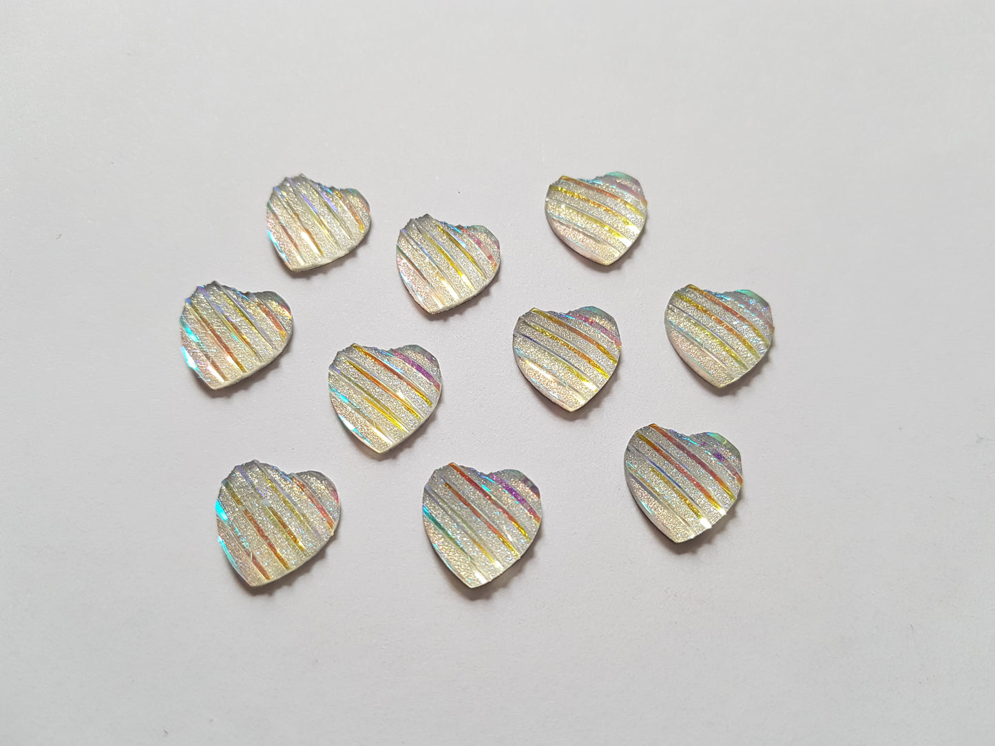 10 x AB Glitter Heart Flatback Embellishments | Resin Cabochons for DIY Crafts, Scrapbooking, Phone Cases & Accessories