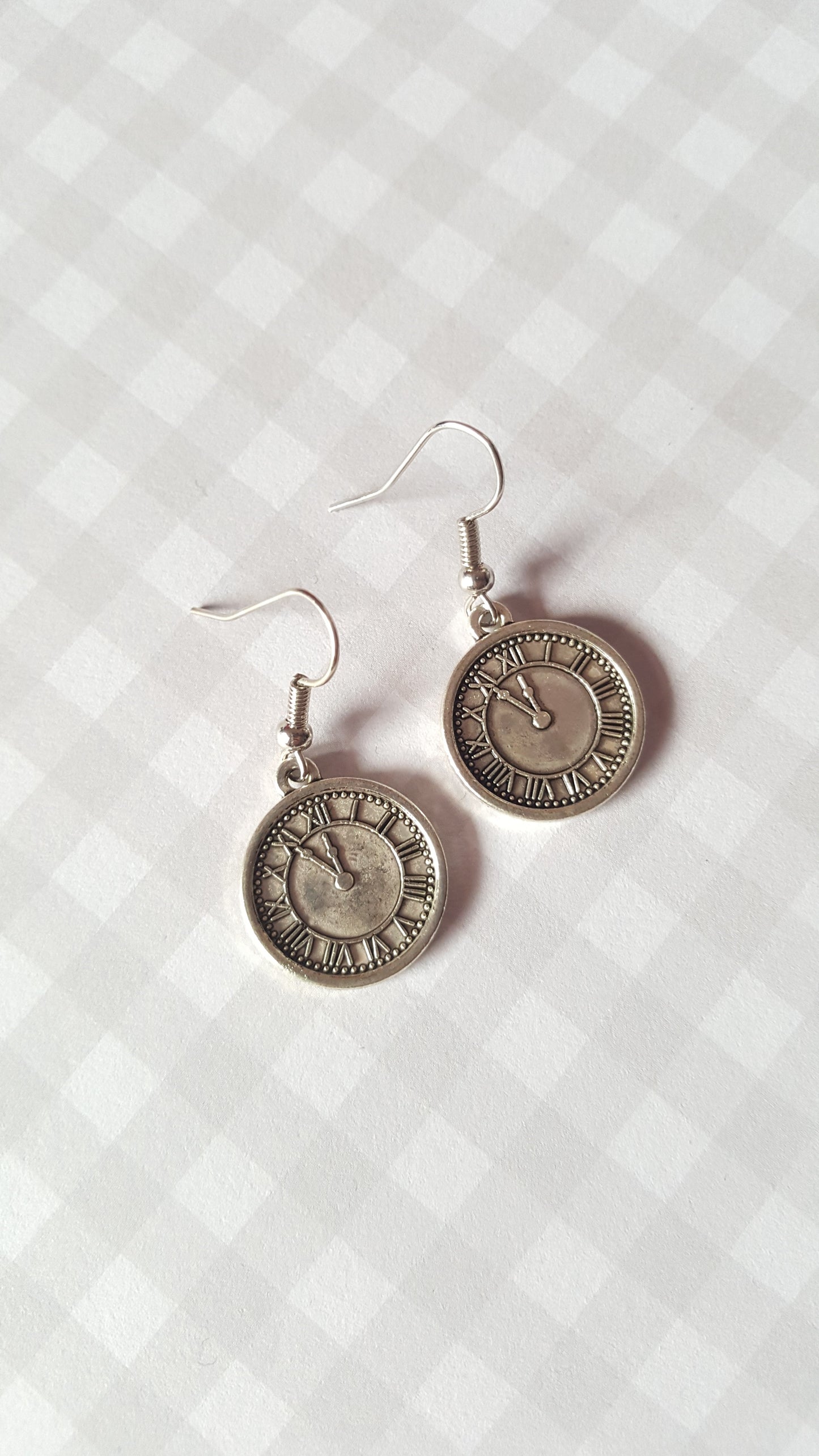 Roman Numeral Clock Face Earrings | Vintage Style Silver Plated Jewelry | Unique Gift for Her