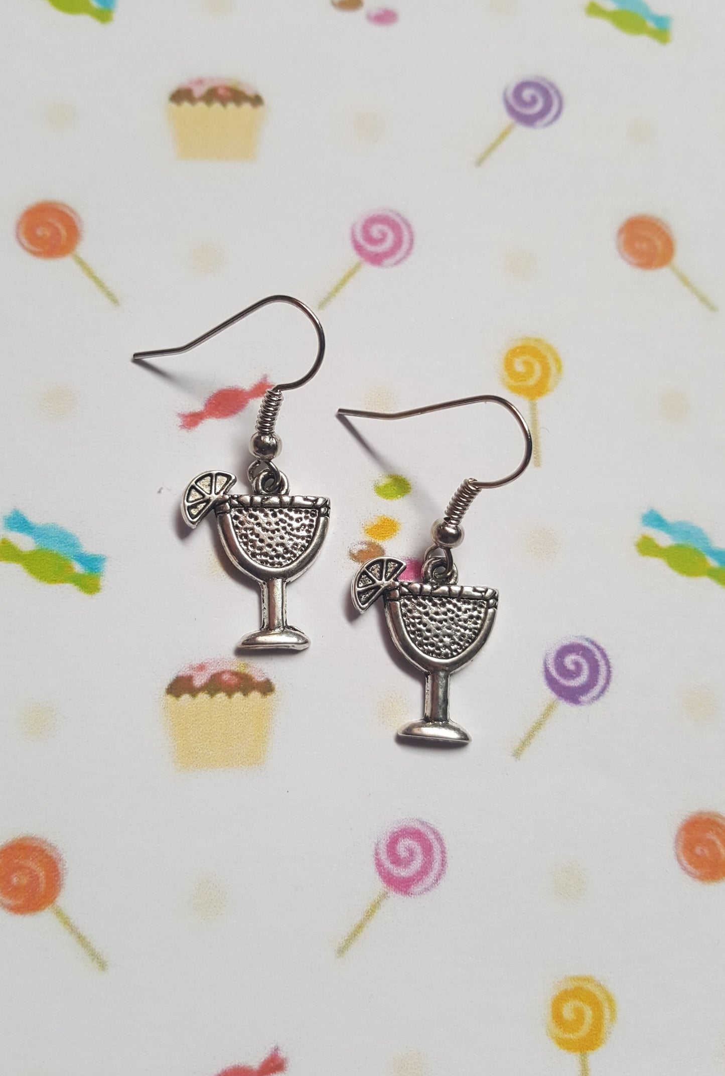 Cocktail Glass Earrings | Party Jewelry for Her | Fun Silver Drink Charm Earrings