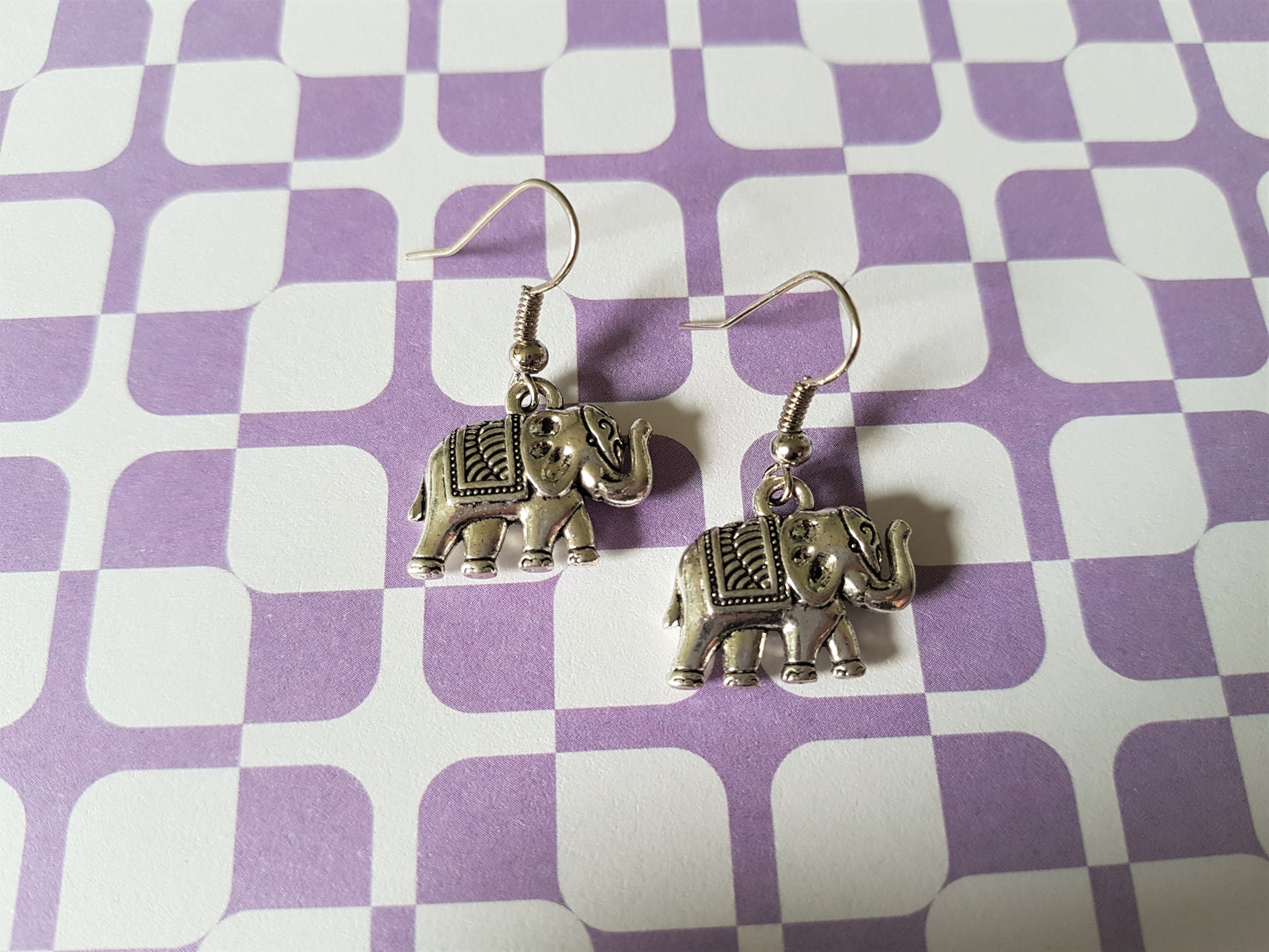 Elephant Earrings | 3D Double-Sided Tibetan Silver Plated Pendants on Hooks, Handmade Boho Jewelry, Gift for Women & Girls