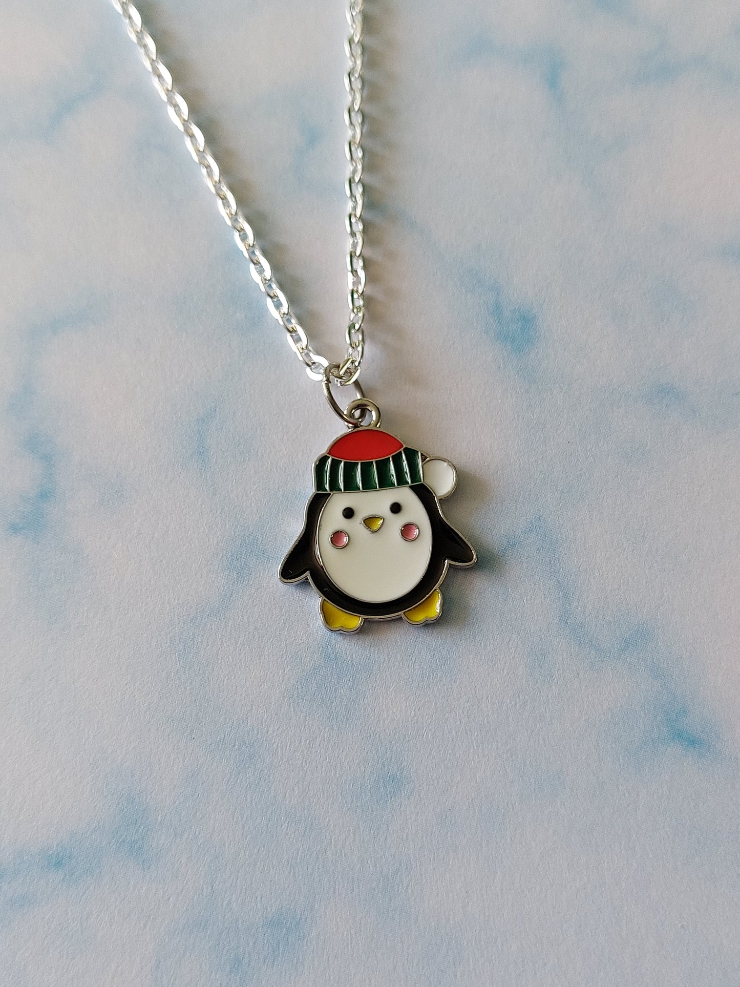 Penguin Necklace – Cute Winter Jewellery, Silver Enamel Pendant, Animal Lover Gift for Her, Arctic Bird Charm