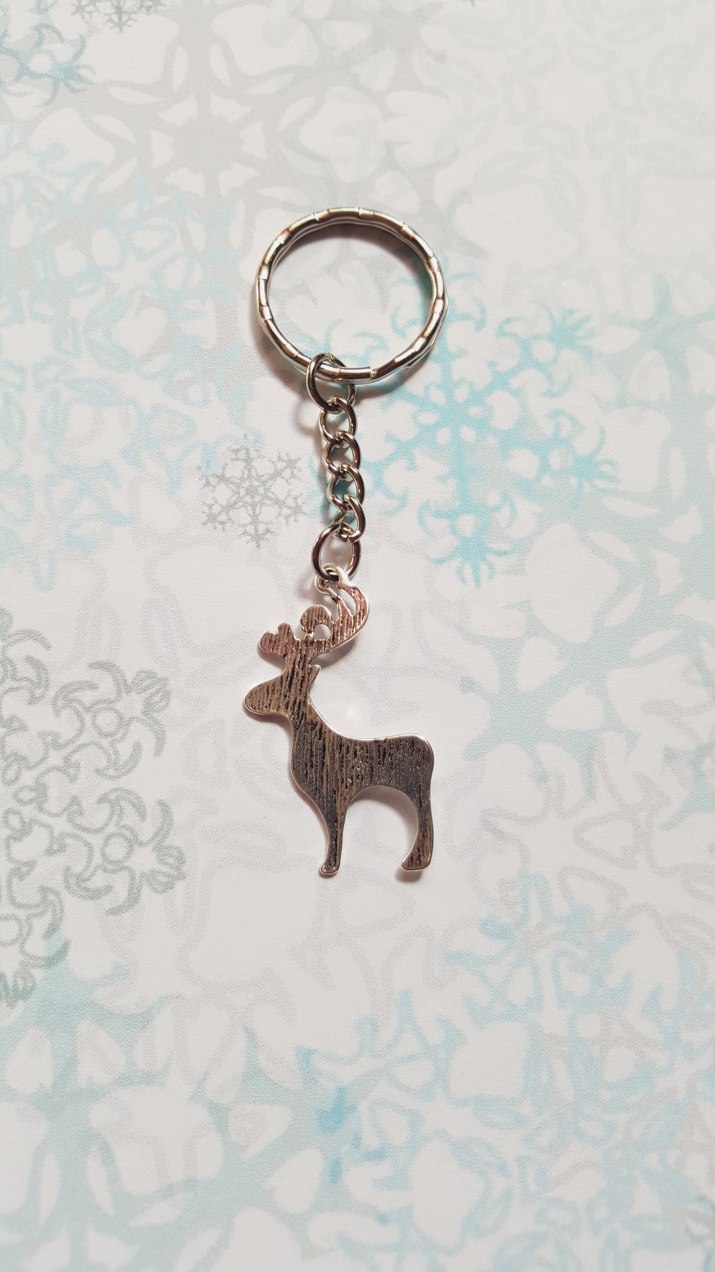 Reindeer Stag Keyring – Tibetan Silver Plated Charm on Split Ring | Christmas Keychain | Holiday Stocking Filler