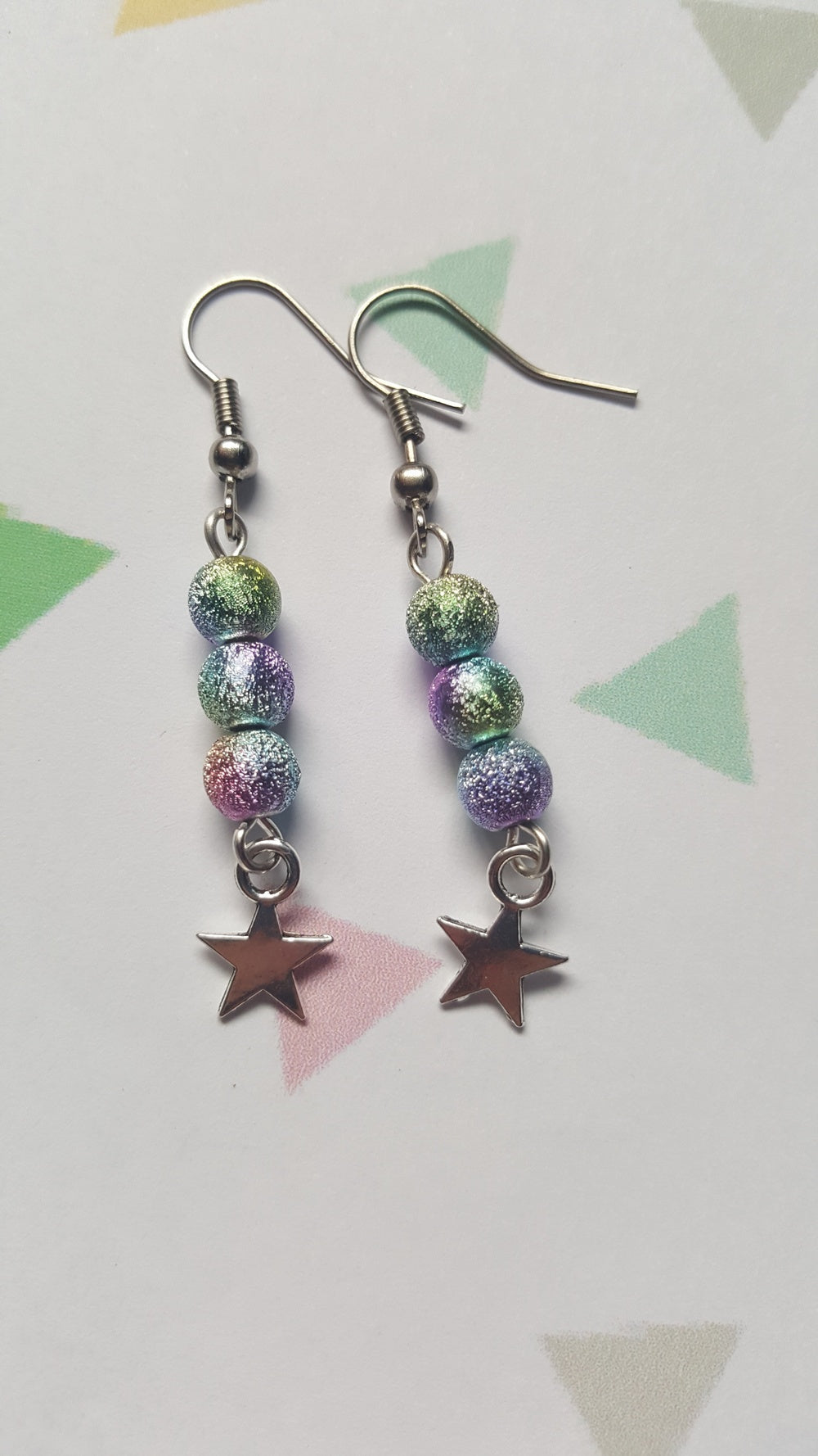Galaxy Star Earrings | Rainbow Stardust Bead Dangle | Cosmic Space-Themed Jewellery