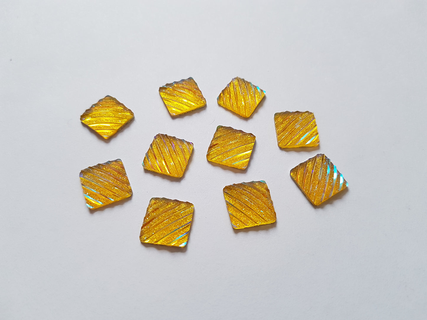 10 x AB Glitter Square Flatback Cabochons | 12mm Resin Embellishments for DIY Crafts, Scrapbooking & Accessories