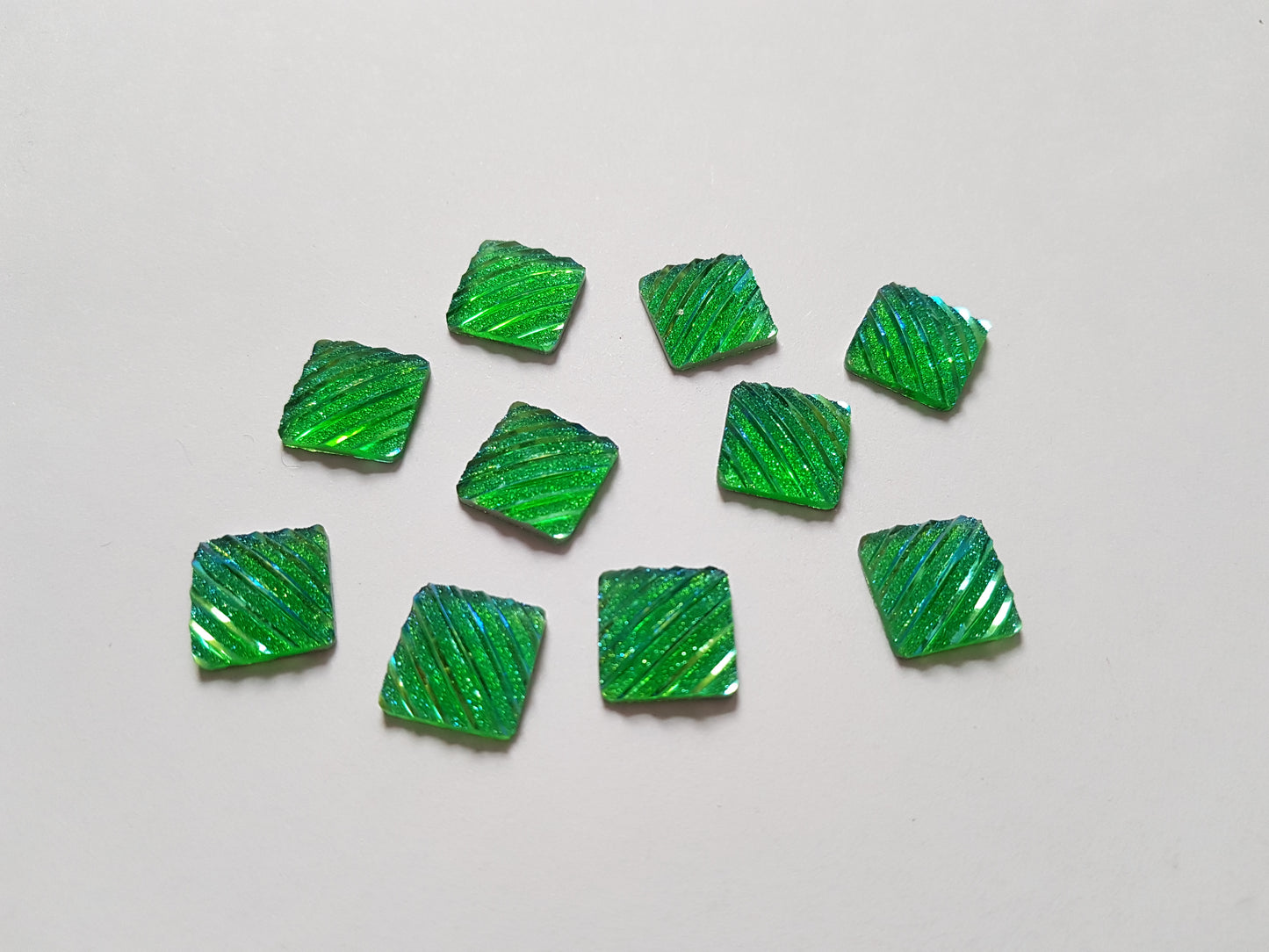 10 x AB Glitter Square Flatback Cabochons | 12mm Resin Embellishments for DIY Crafts, Scrapbooking & Accessories