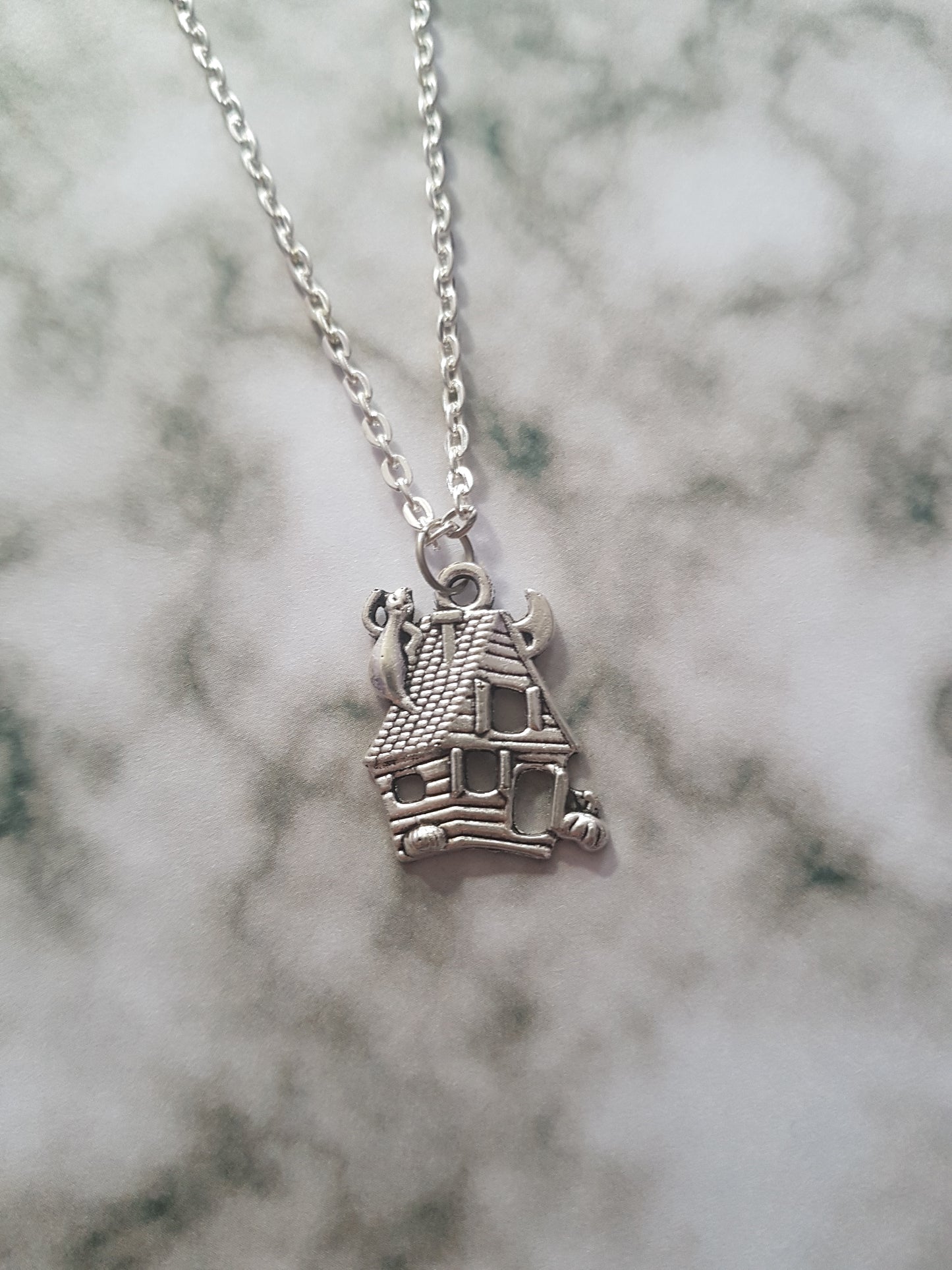 Haunted House Necklace | Gothic Halloween Pendant | Silver Plated Chain | Spooky Horror Jewelry Gift
