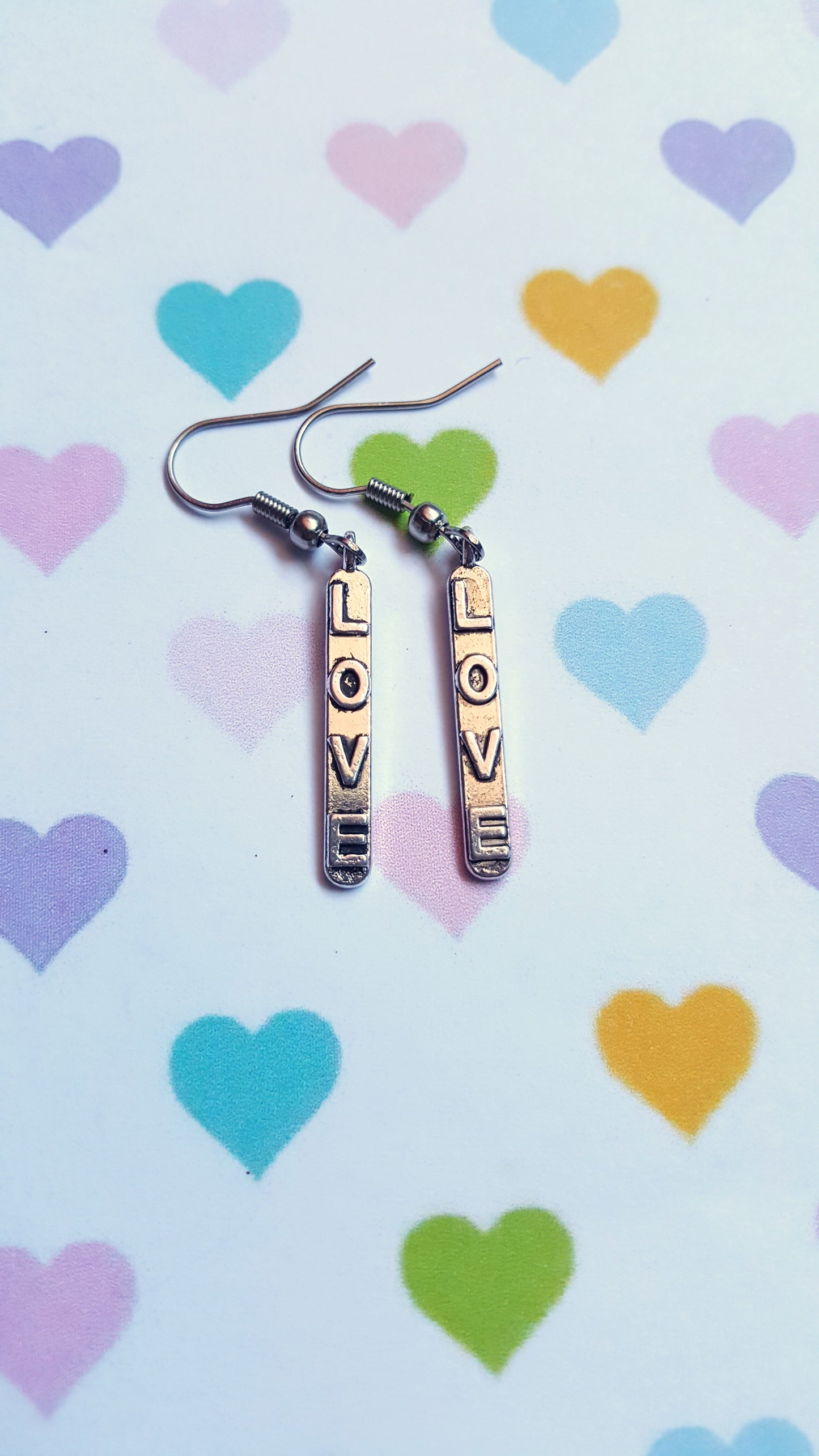 Silver "Love" Bar Earrings | Cute Dangle Earrings | Minimalist Romantic Jewelry Gift for Her