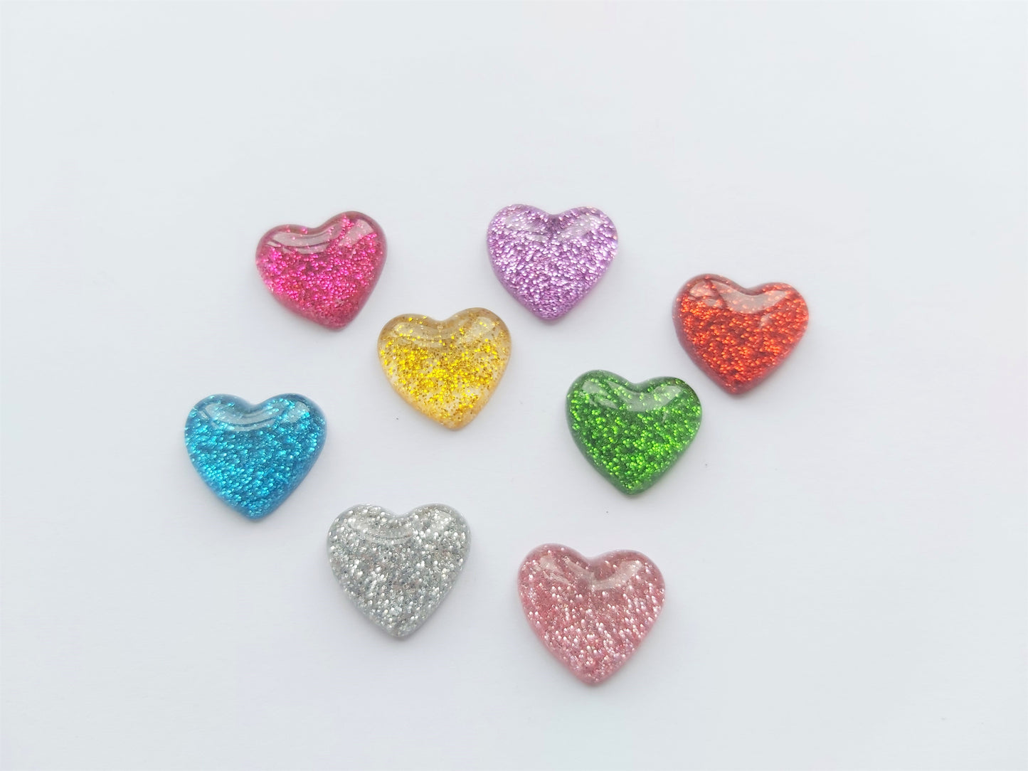 16mm resin glitter heart flatback cabochons - mixed colour