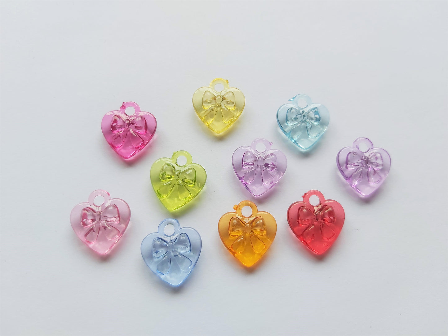 8 x Acrylic Heart Bow Pendants | 17mm DIY Jewellery Charms for Necklaces, Bracelets & Craft Projects