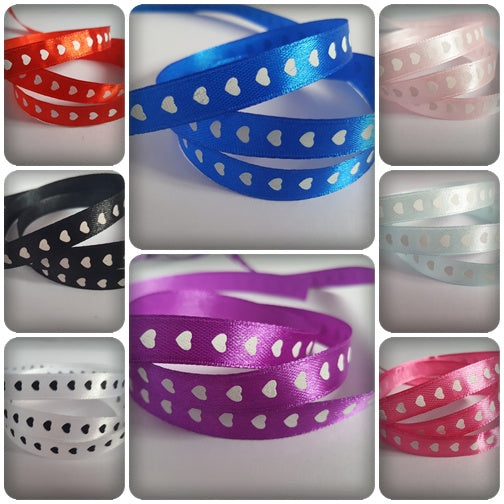 3m Hearts Printed Satin Ribbon | 10mm Wide Ribbon for DIY Crafts, Gift Wrapping, Hair Bows & Handmade Projects