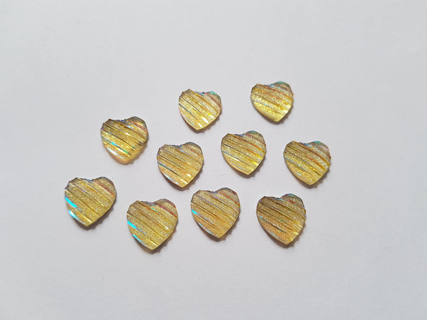 10 x AB Glitter Heart Flatback Embellishments | Resin Cabochons for DIY Crafts, Scrapbooking, Phone Cases & Accessories