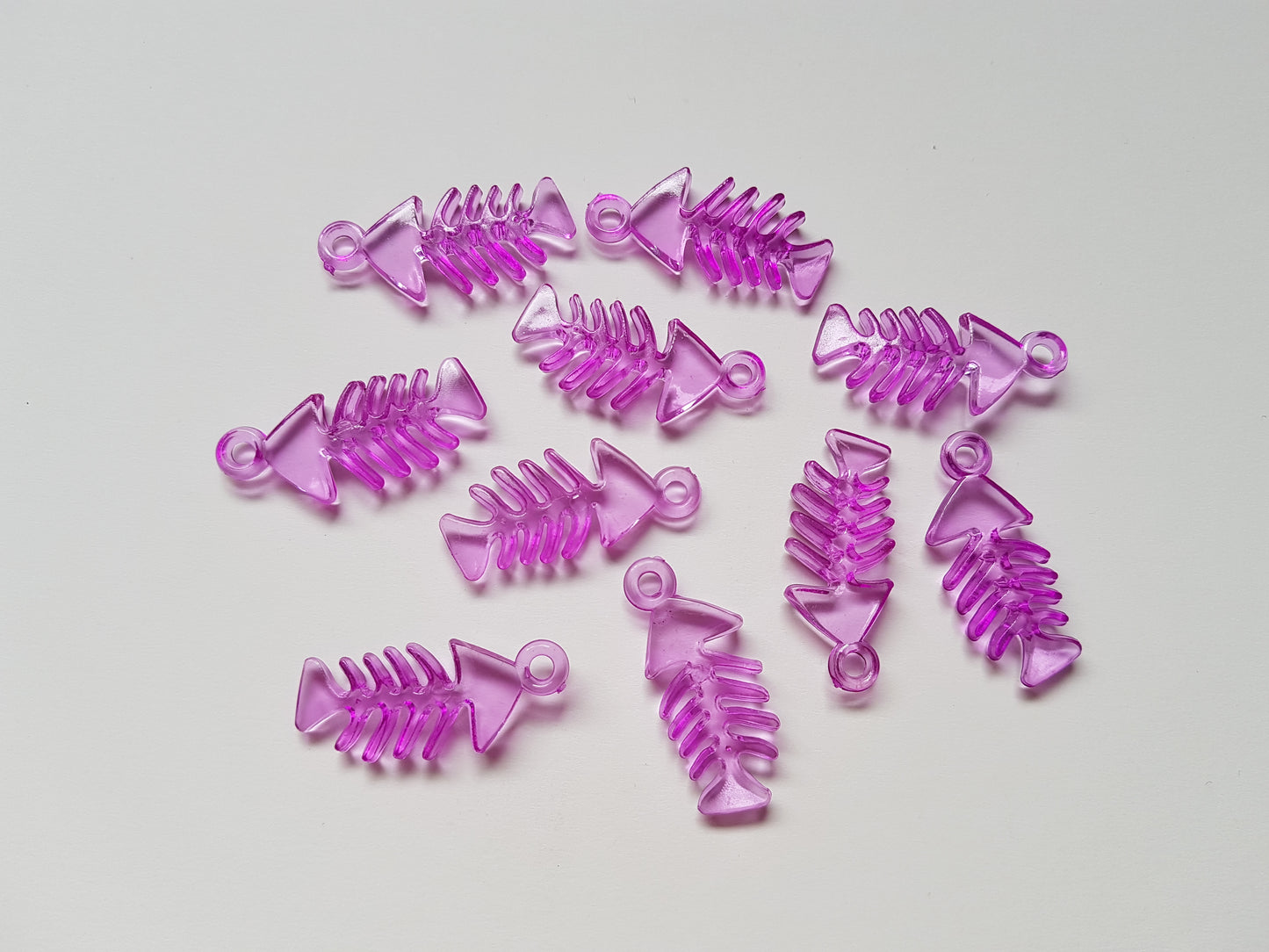 10 x Acrylic Fish Skeleton Pendants | 33mm DIY Jewellery Charms for Necklaces, Bracelets & Craft Projects