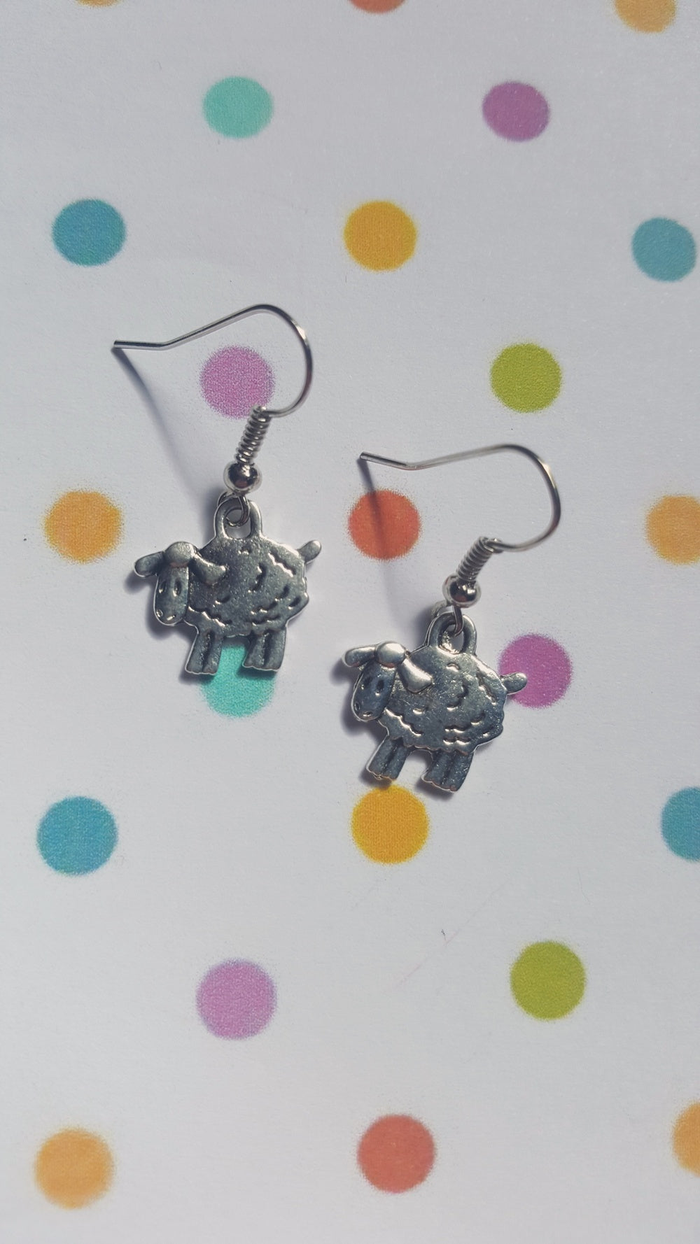 Sheep Earrings | Tibetan Silver Plated Pendants on Hooks, Cute Farm Animal Jewelry, Handmade Gift for Animal Lovers