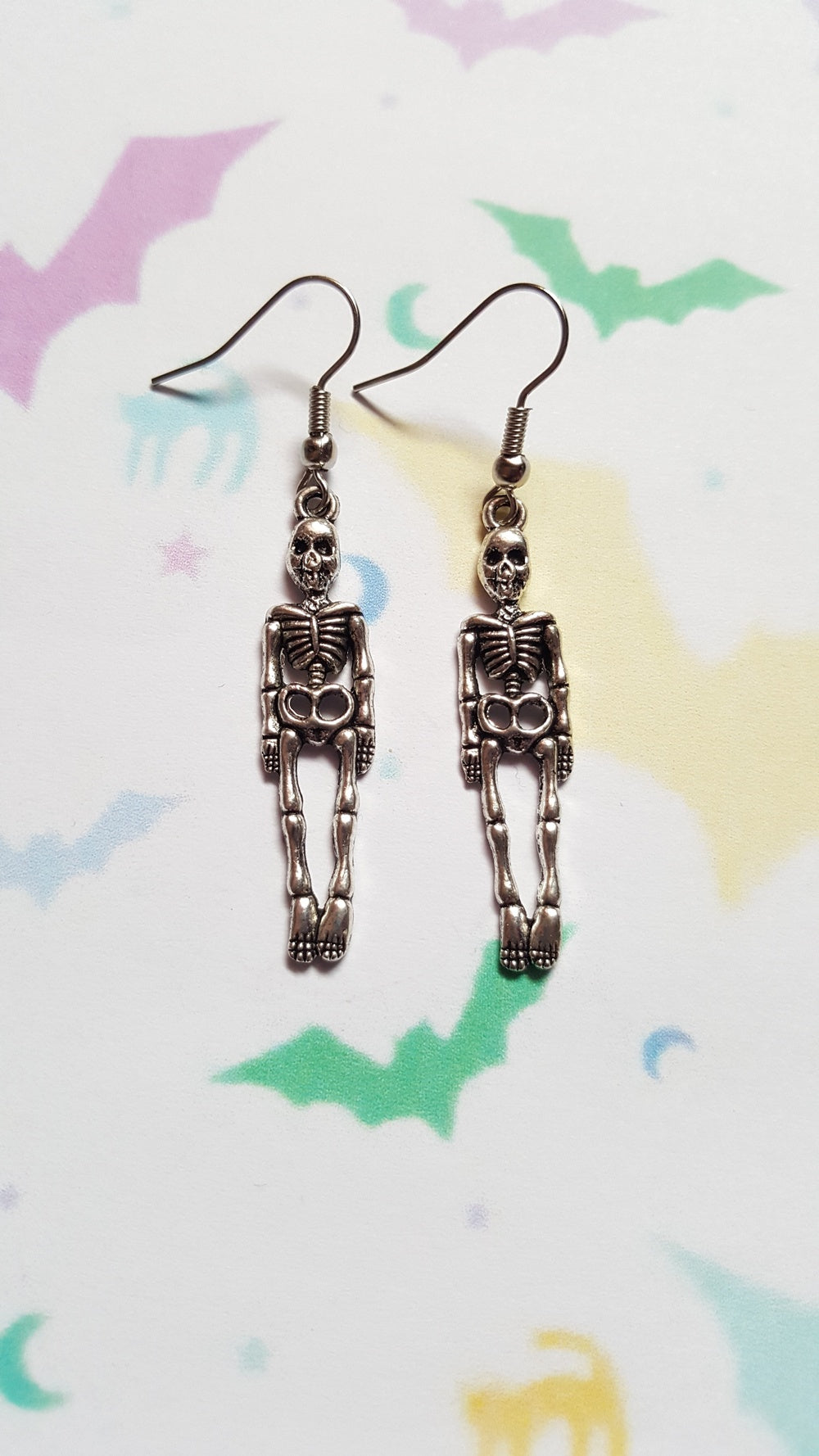 Skeleton Earrings | Spooky Tibetan Silver Plated Pendants | Halloween or Goth Jewellery Gift