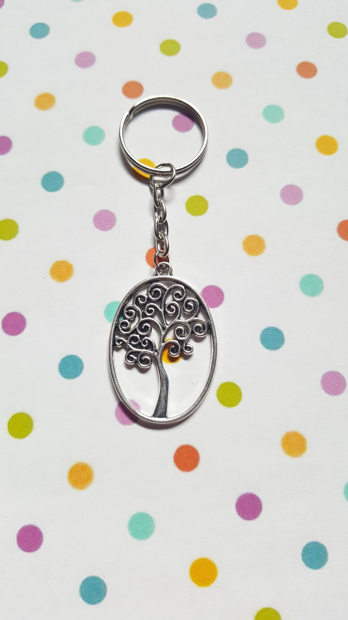 Tree of Life Keyring | Tibetan Silver Plated Pendant on Silver Tone Split Ring, Spiritual Symbol Accessory, Handmade Gift