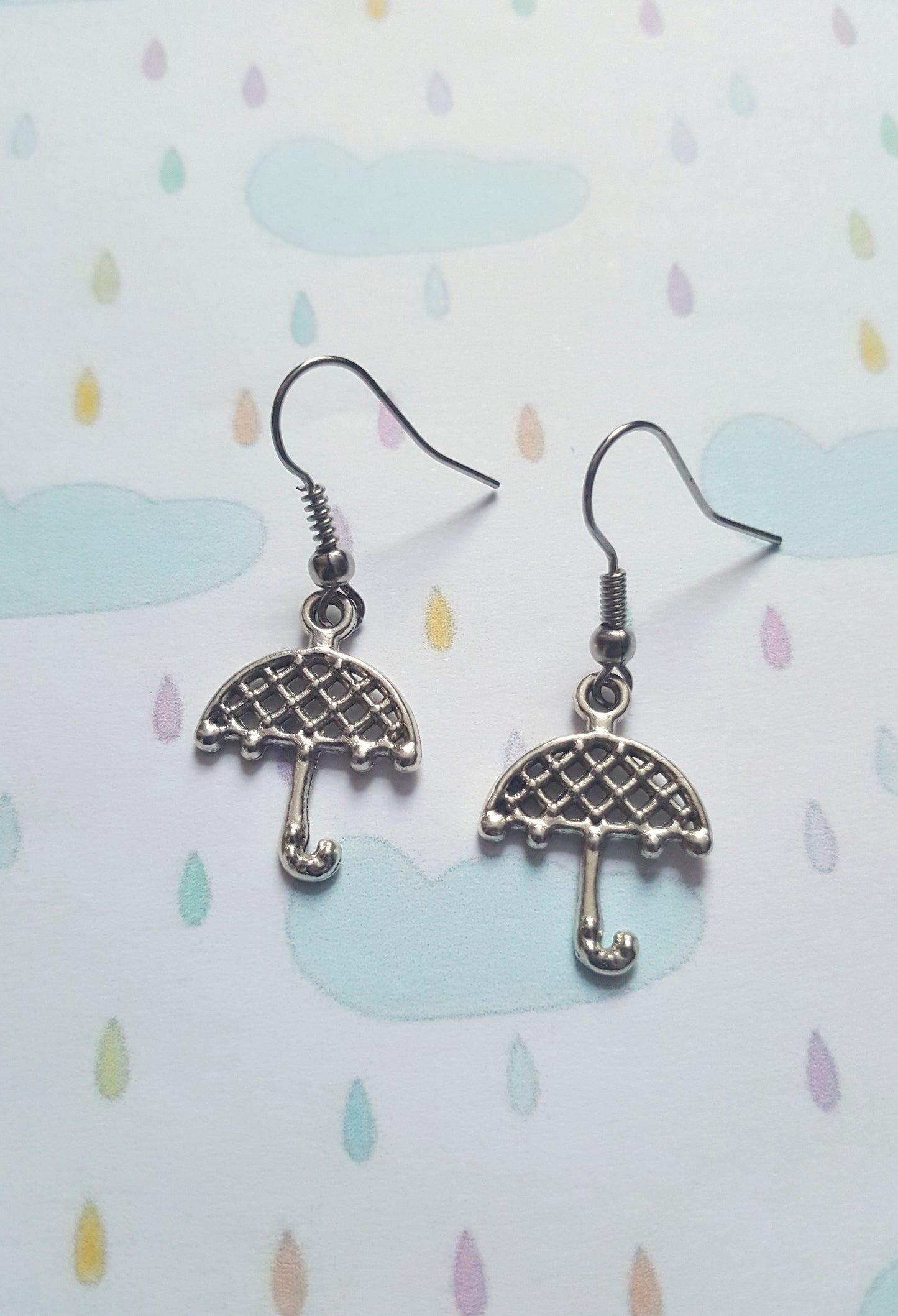 Umbrella Dangle Earrings | Cute Tibetan Silver Plated Charms | Fun Rainy Day Jewelry Gift