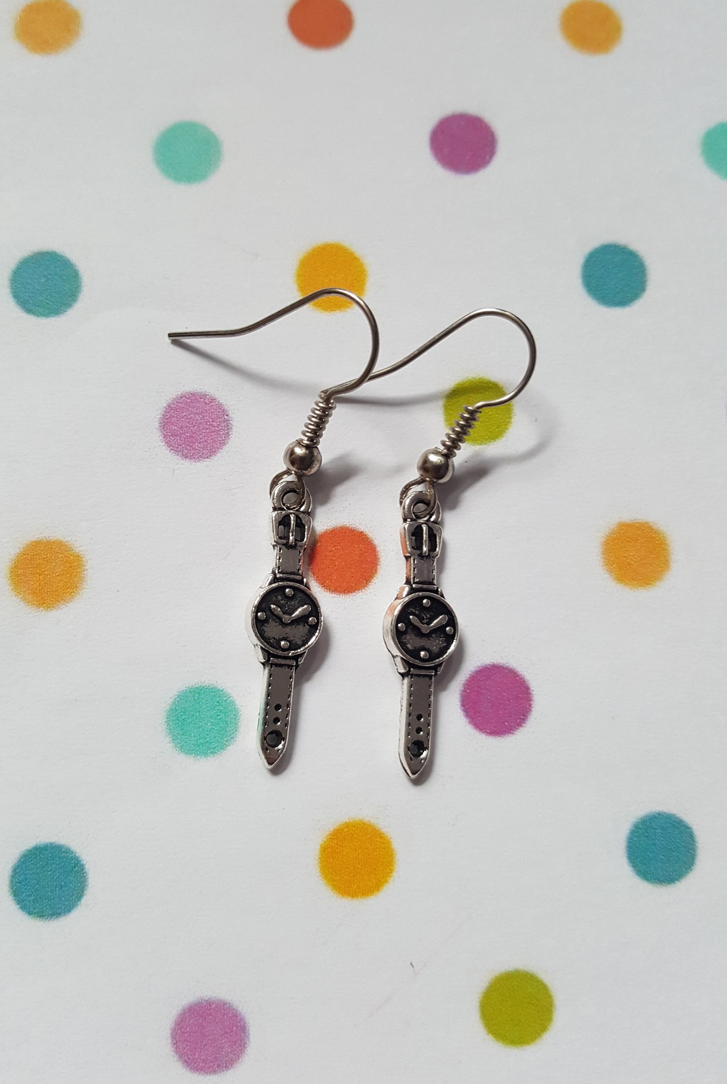 Wristwatch Charm Earrings | Tibetan Silver Plated Dangles, Fun Novelty Handmade Jewelry, Gift for Women & Girls