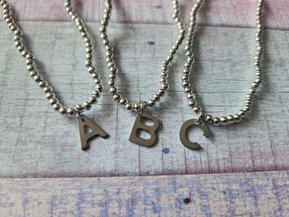 Initial Charm Bracelet | Beaded Alphabet Letter Bracelet | Stainless Steel Initial Jewellery | Stretch Bracelet | Personalised Gift | A-Z