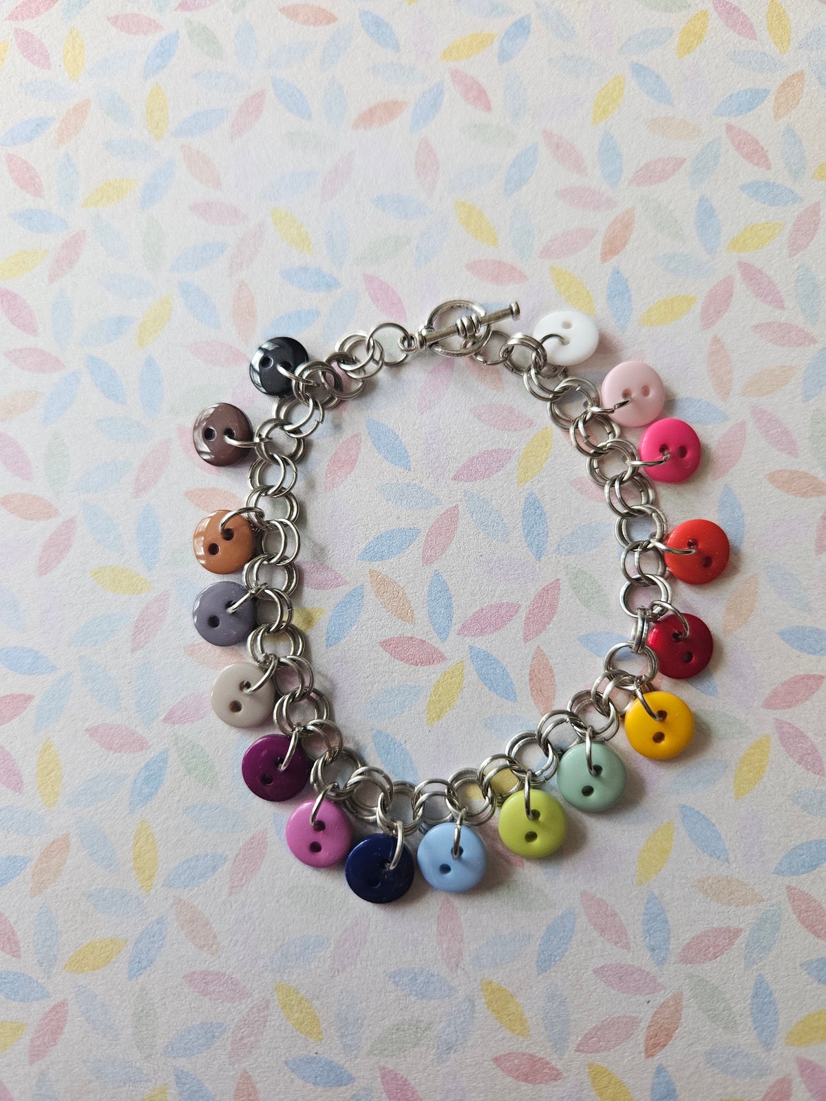 Rainbow Button Chainmaille Bracelet | Mini Resin Button Bracelet | Stainless Steel Chain Jewellery | Toggle Clasp Bracelet