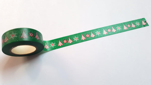 10m roll adhesive craft washi tape - 15mm - christmas trees & snowflakes