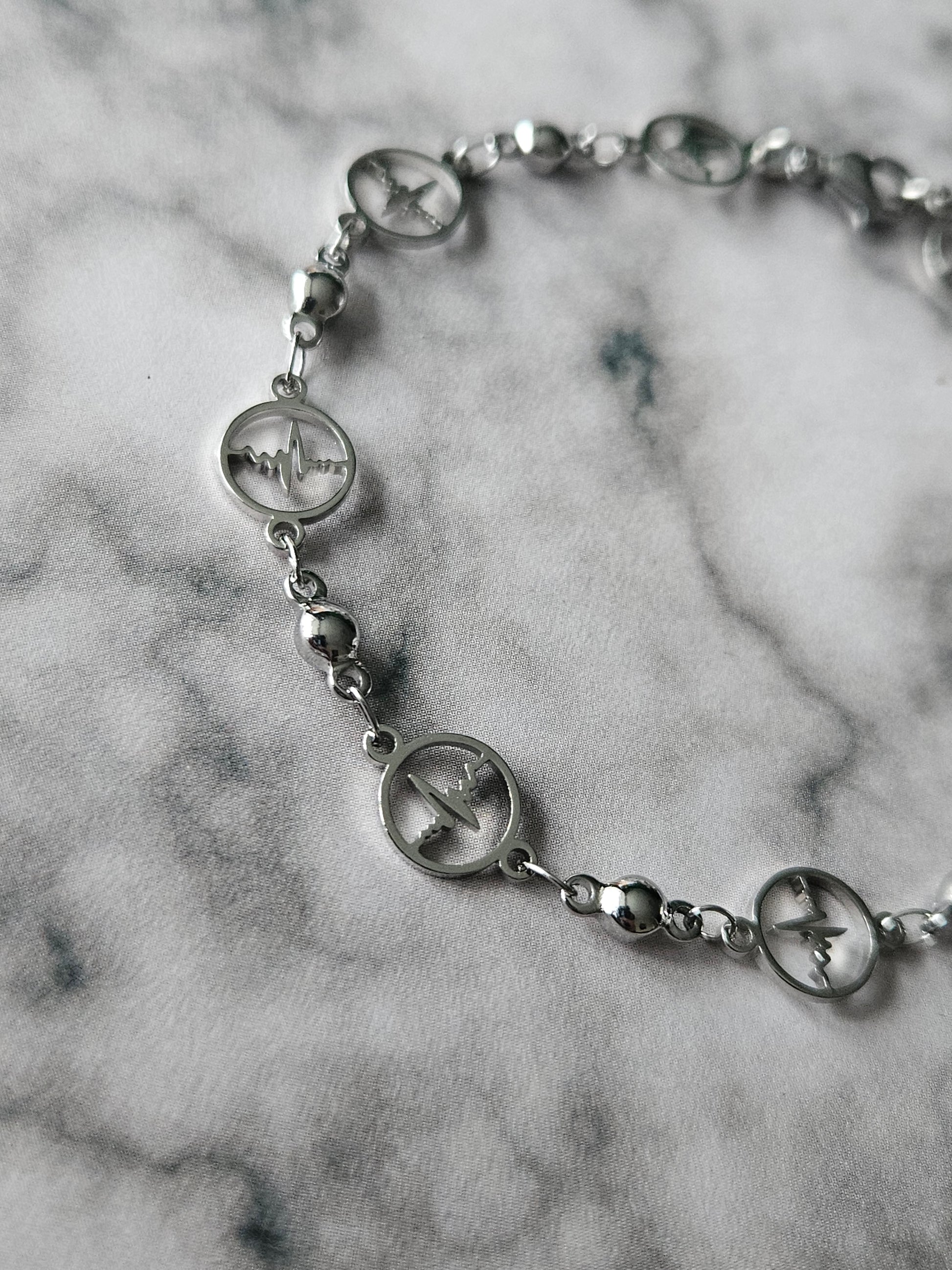 Heartbeat Chain Bracelet | Gothic Stainless Steel Bracelet | Halloween Jewellery | Adjustable Bracelet
