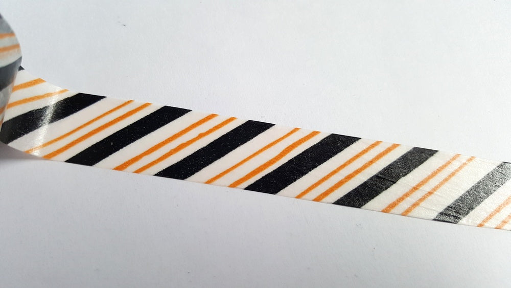 1 x 5m roll adhesive craft washi tape - 15mm - stripes - black/orange