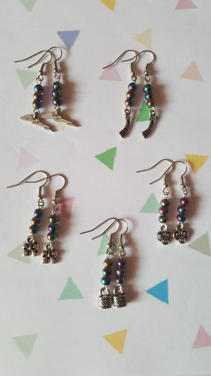 Rainbow Beaded Earrings with Charm | Glass Bead Earrings | Silver Tone Hooks | Cute Kawaii Jewelry Gift
