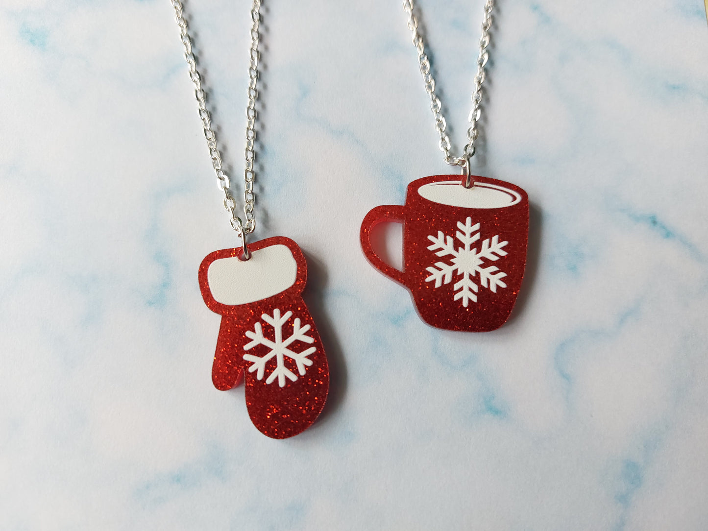 Glitter Christmas Necklace | Festive Acrylic Pendant | Silver Plated Chain | Cute Holiday Jewellery | Handmade Gift