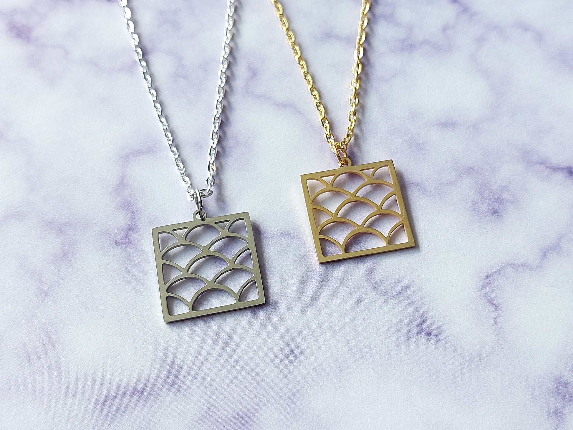 scalloped square necklaces