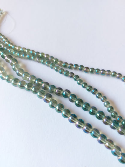 AB plated glass beads - olive green